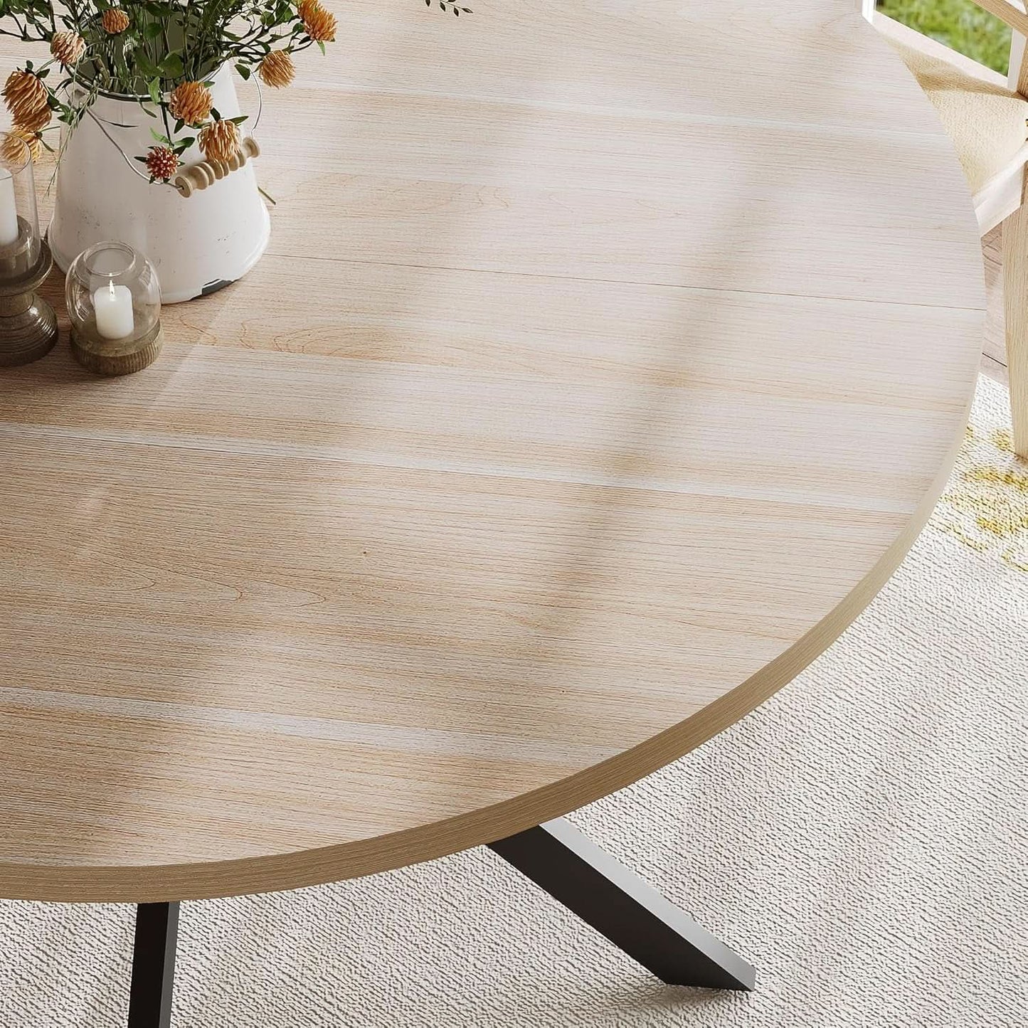 Round 47 Inch Circular Dining Table Natural Oak Finish