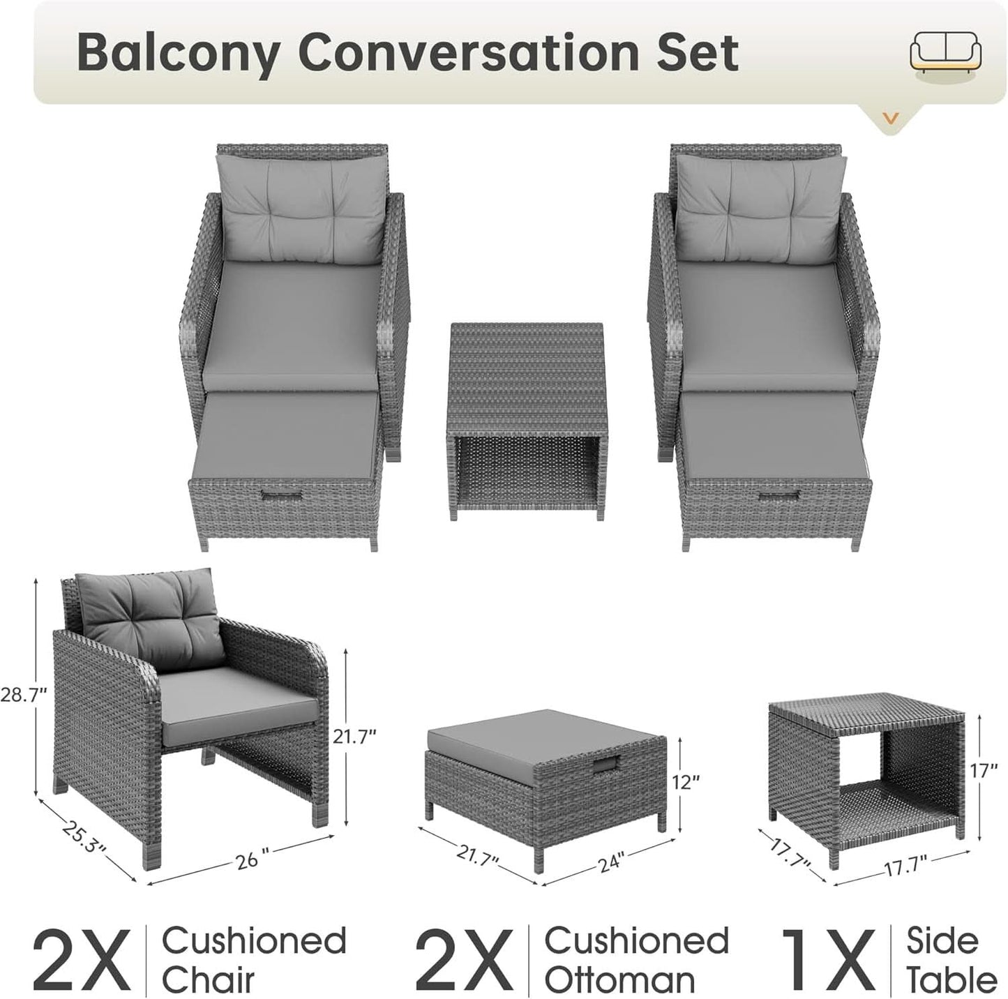 Sturdy Five Piece Patio Conversation Set With Cushions