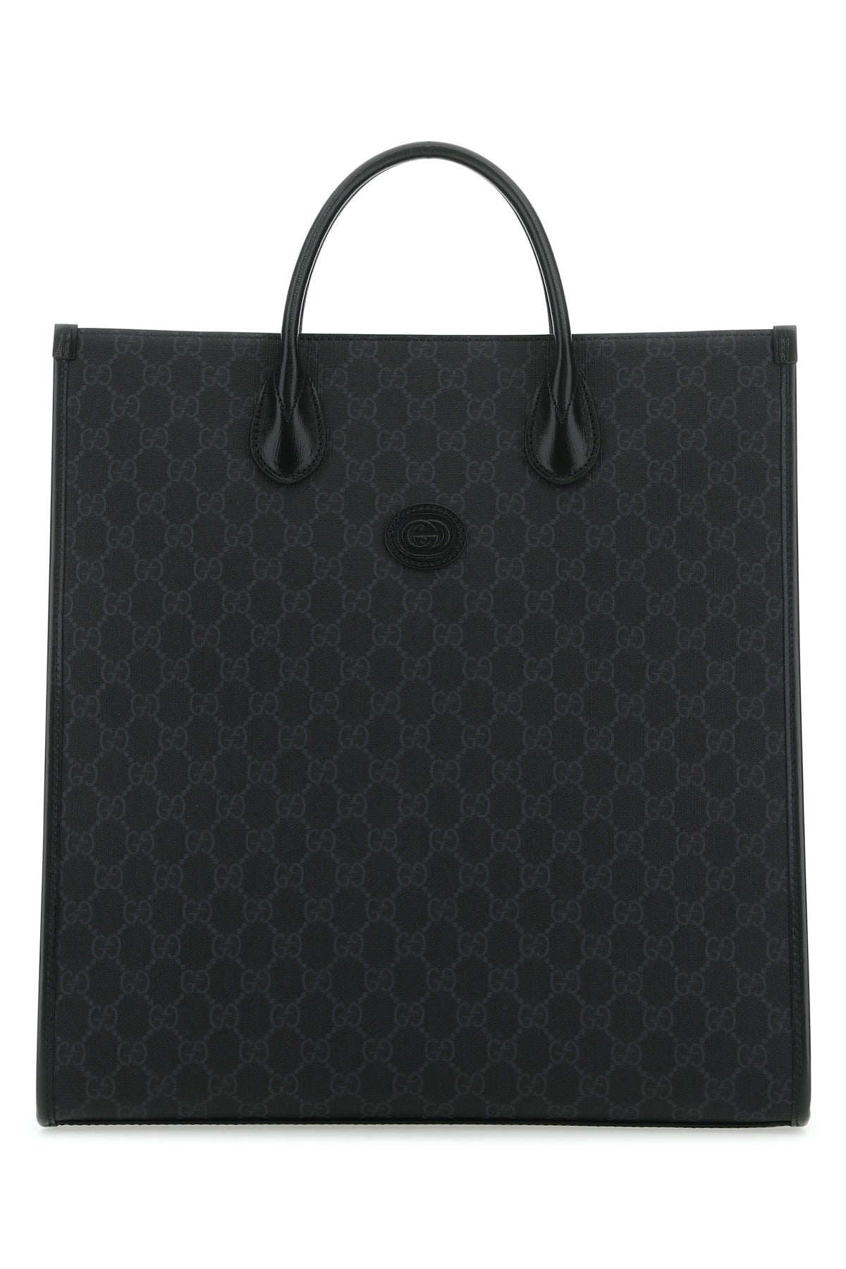 Gucci Men Gg Supreme Fabric And Leather Shopping Bag