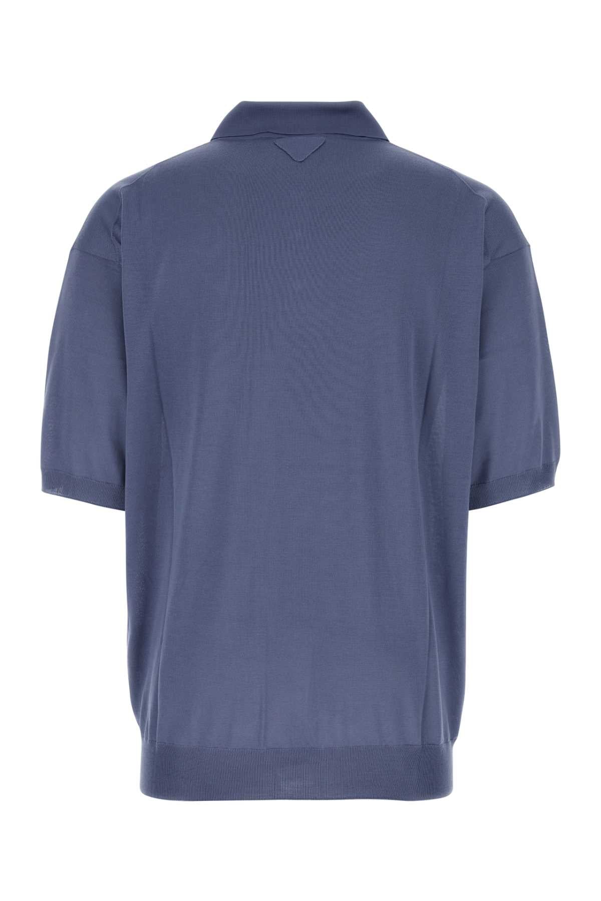 Prada Men Air Force Blue Silk Polo Shirt