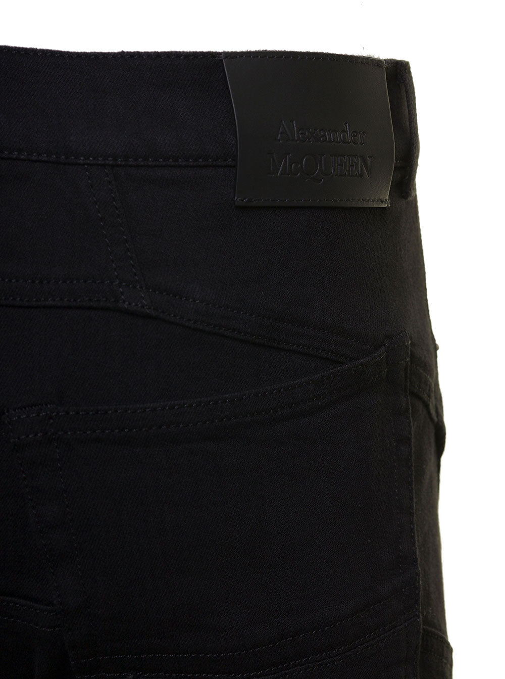 Alexander Mcqueen Men Black Jeans With Branded Button And Logo Patch In Cotton Denim Stretch Man