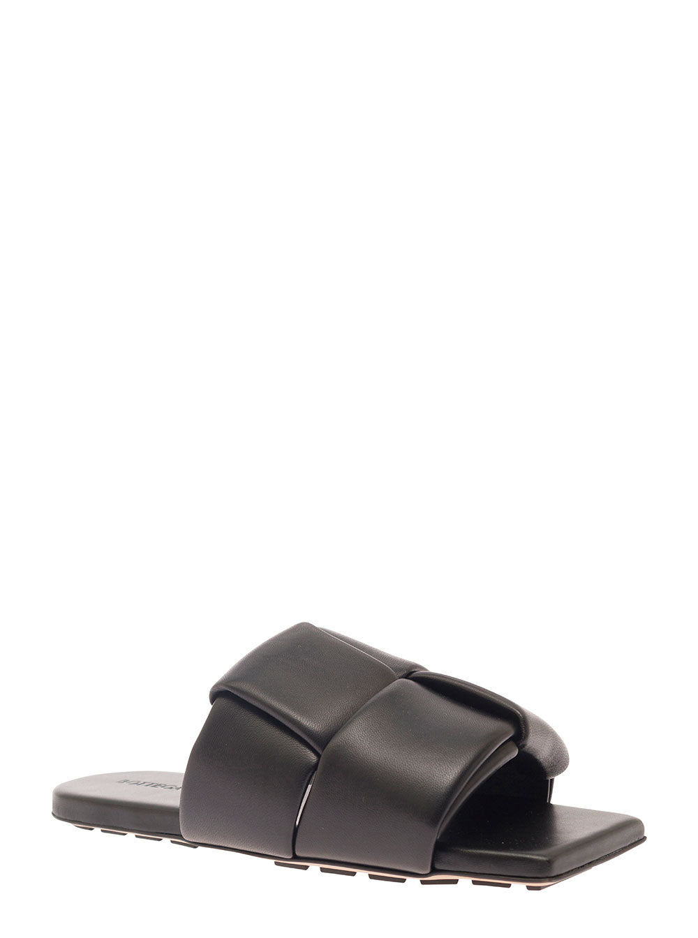 Bottega Veneta Women Black Flat Mules With Padded Intreccio Band In Leather Woman
