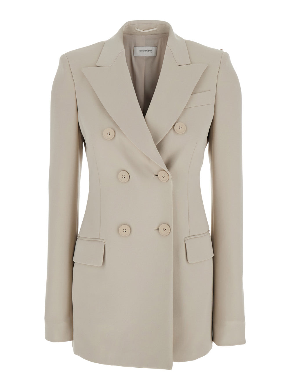Sportmax Women 'Frizzo' Beige Double-Breasted Jacket With Peak Revers In Tech Fabric Stretch Woman
