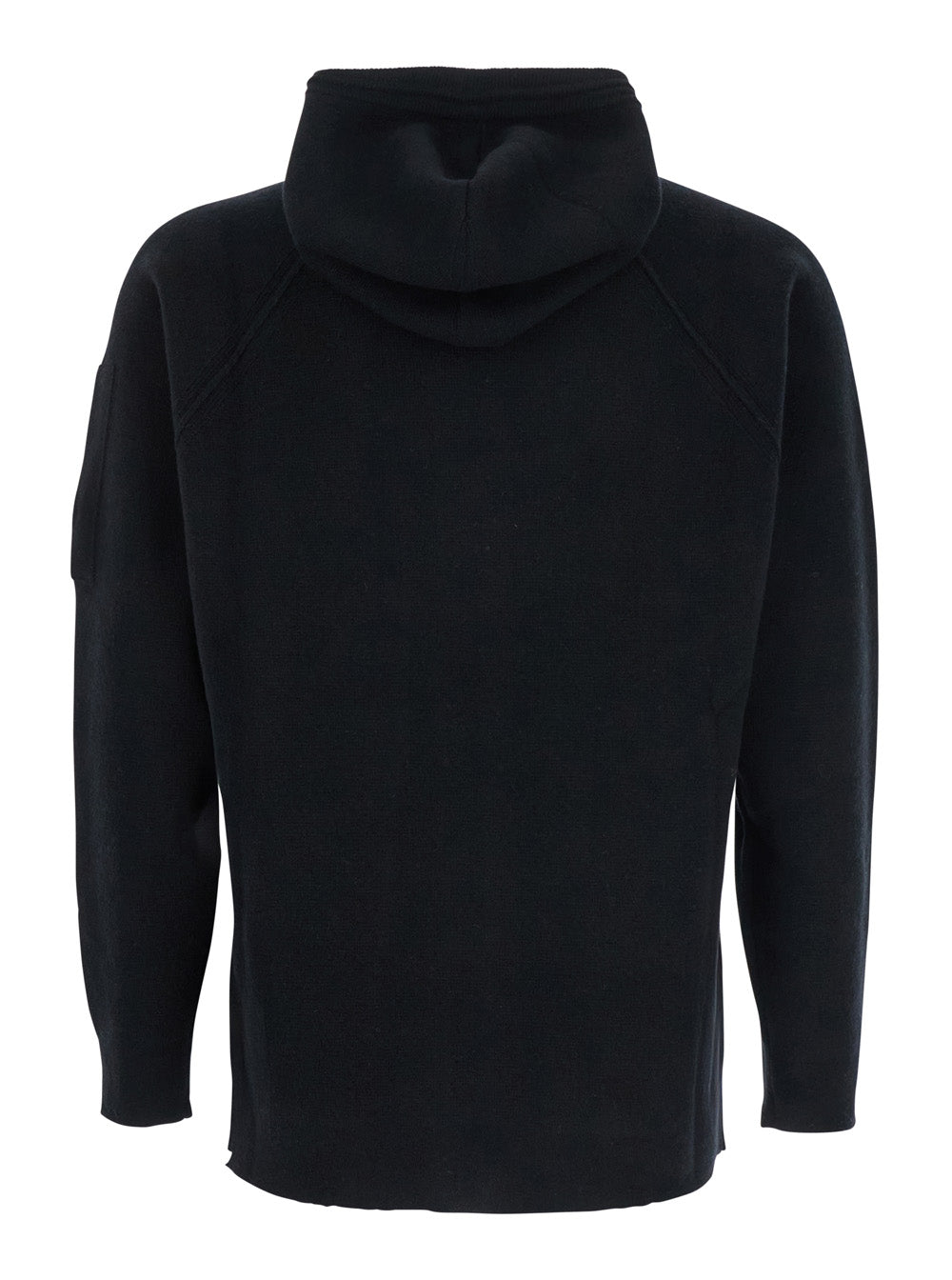 C.P. Company Men Black Cardigan With Drawstring Hood And Logo Plaque On The Sleeve In Wool Blend Man