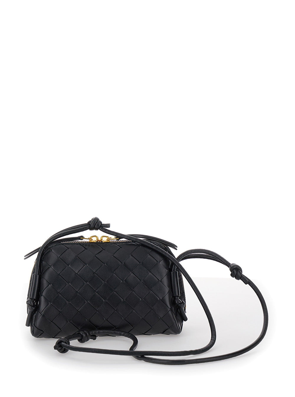 Bottega Veneta Women Black Concert Crossbody Bag With Intreccio Motif In Leather For Women