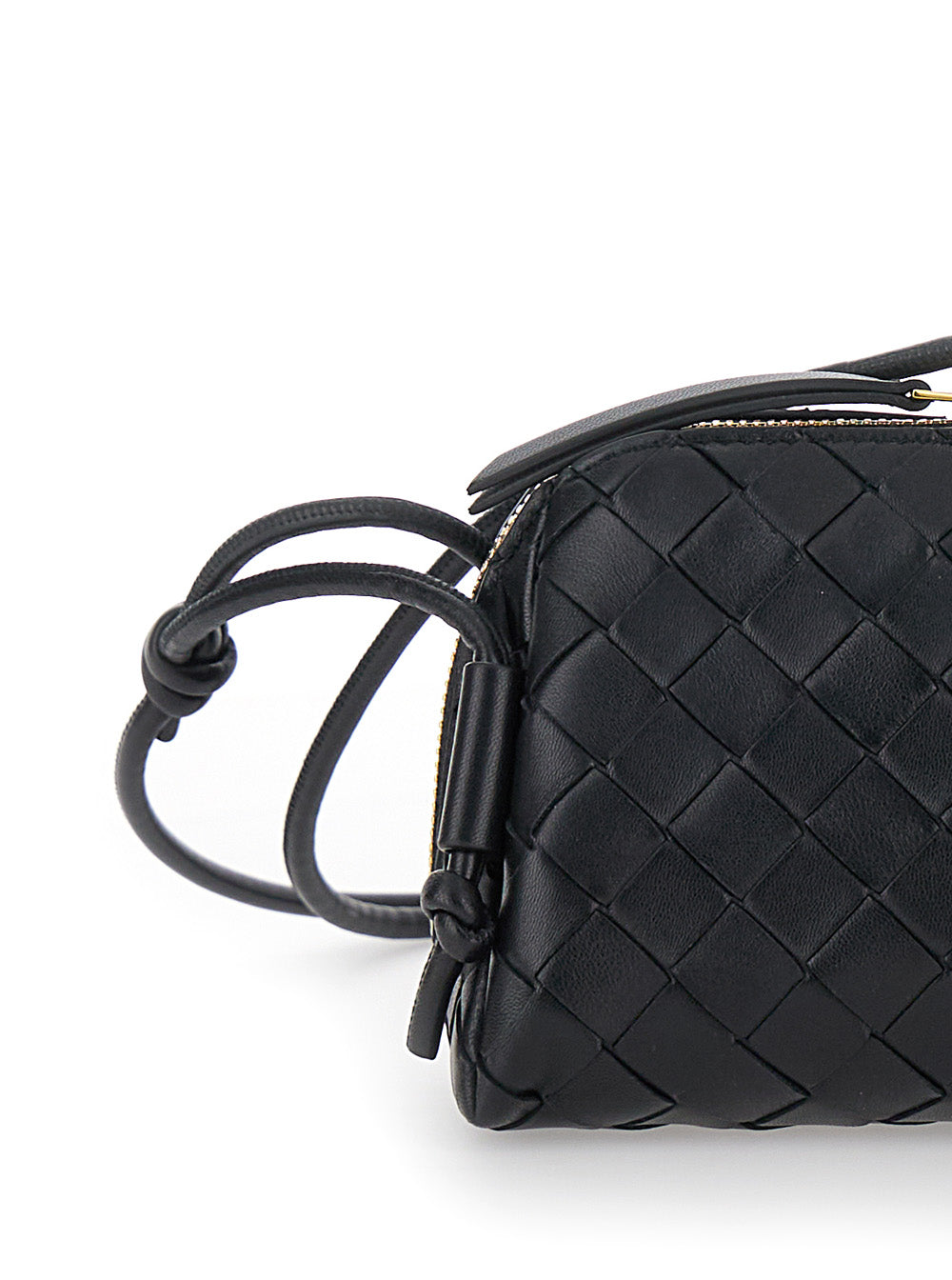 Bottega Veneta Women Black Concert Crossbody Bag With Intreccio Motif In Leather For Women