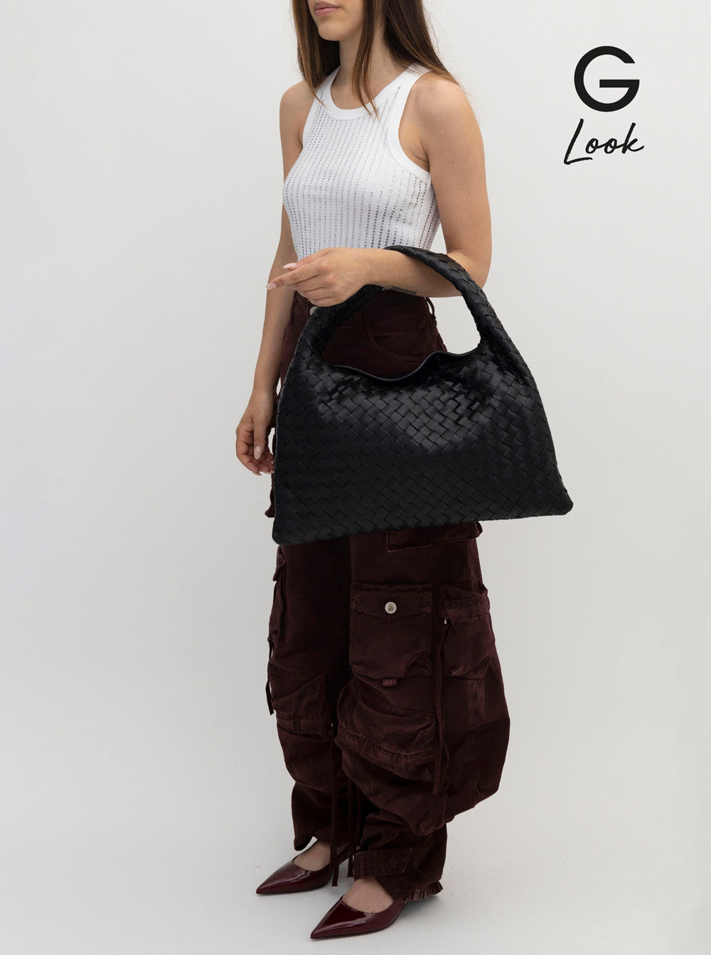 Bottega Veneta Women Black Shoulder Bag 'Hop Piccola' With Intreccio Motif In Leather For Women