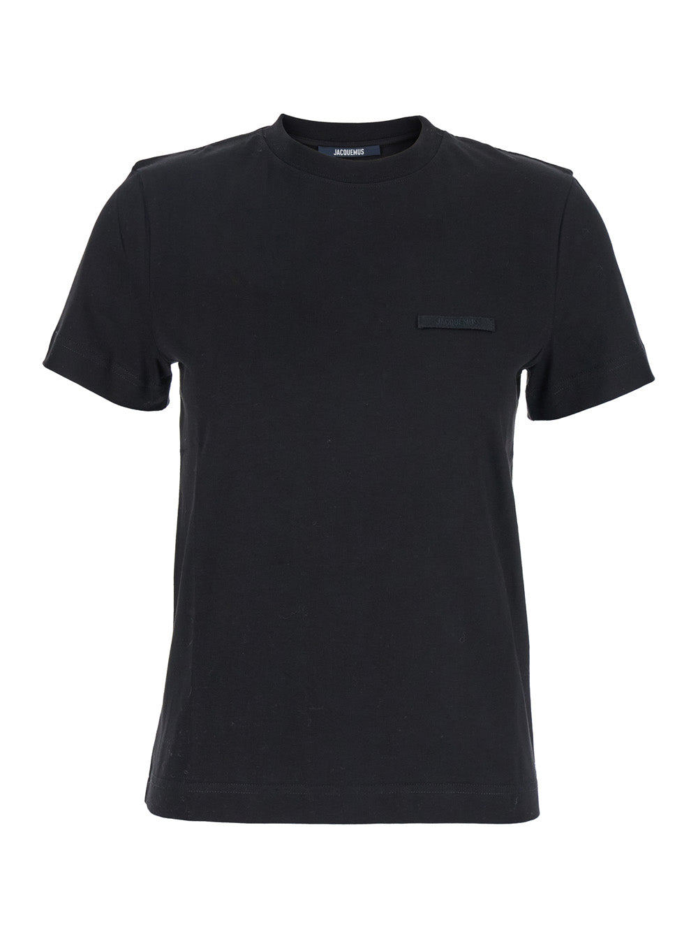 Jacquemus Women 'Le T-Shirt Gros Grain' Black Crew Neck T-Shirt With Logo Patch On Front In Cotton For Women