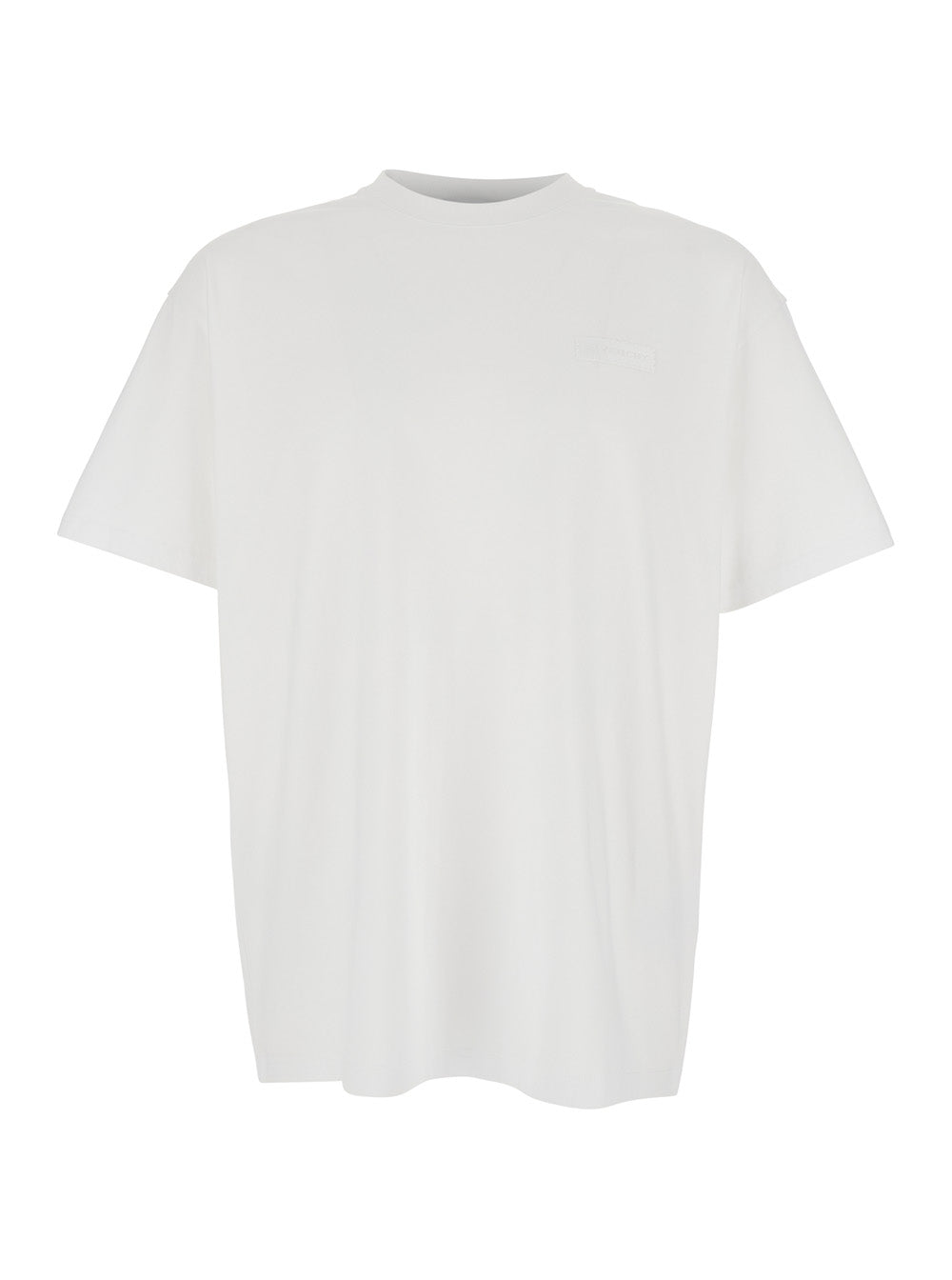 Givenchy Men White Crew Neck T-Shirt With Logo Patch On The Front In Cotton For Men