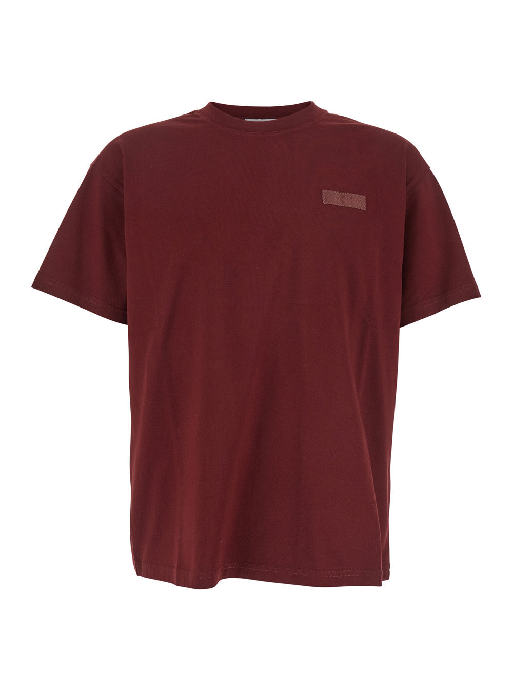 Givenchy Men Bordeaux T-Shirt With Logo Patch On Chest For Men