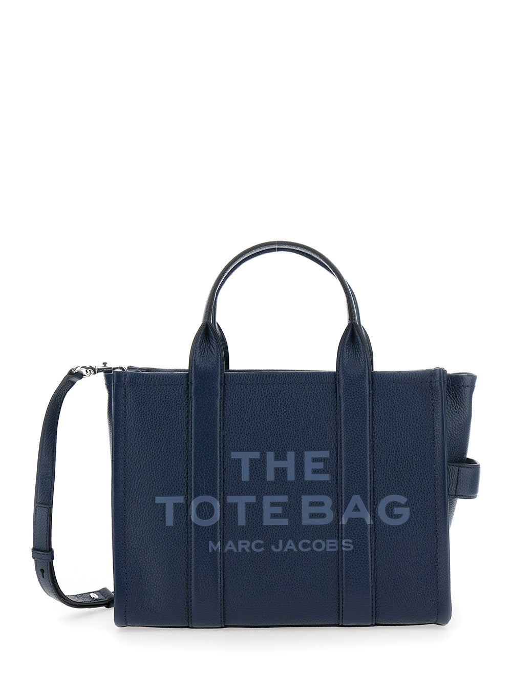 Marc Jacobs Women The Tote Bag Media Bag With Printed Logo On Hammered Blue Leather For Women