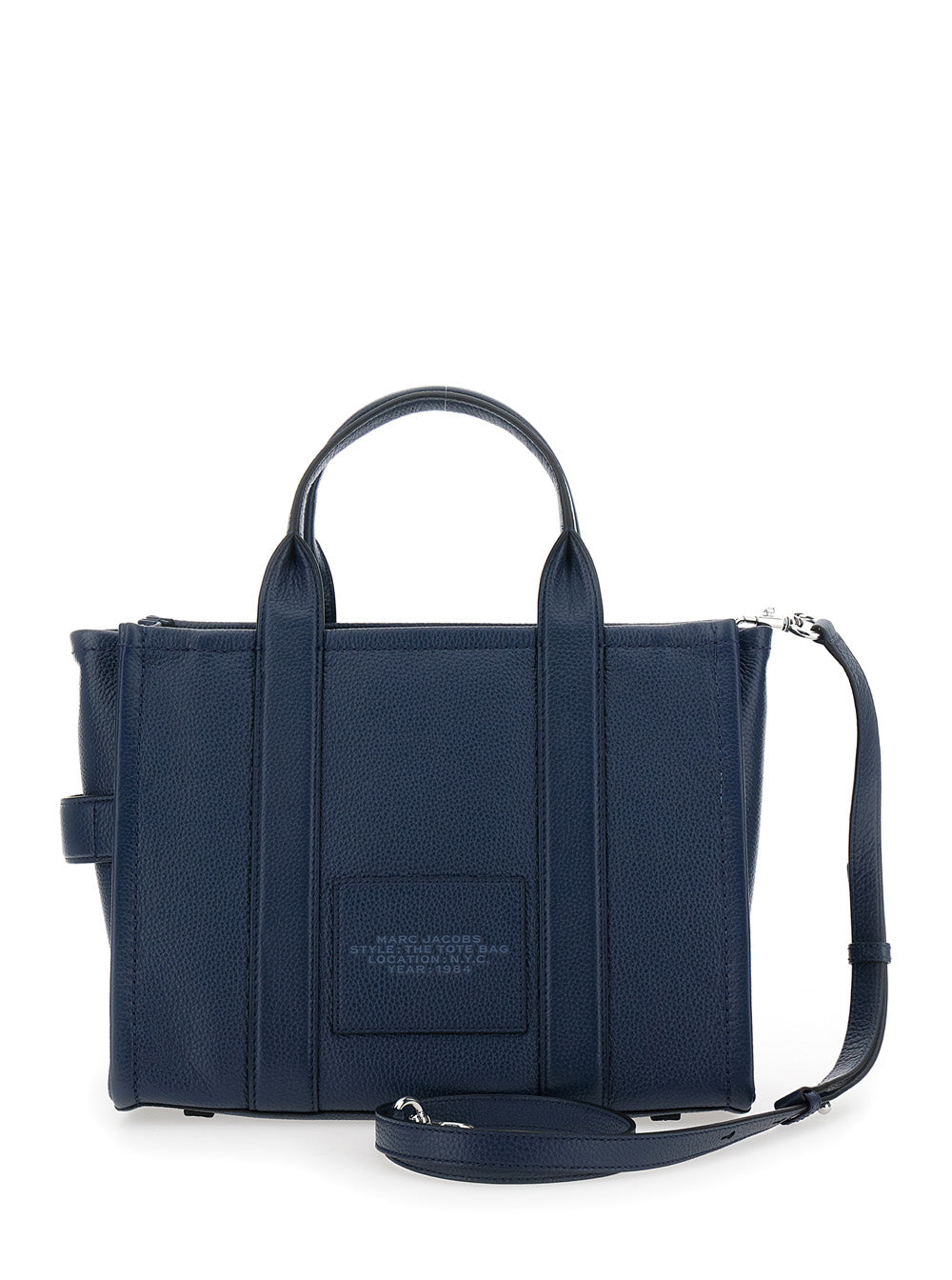 Marc Jacobs Women The Tote Bag Media Bag With Printed Logo On Hammered Blue Leather For Women