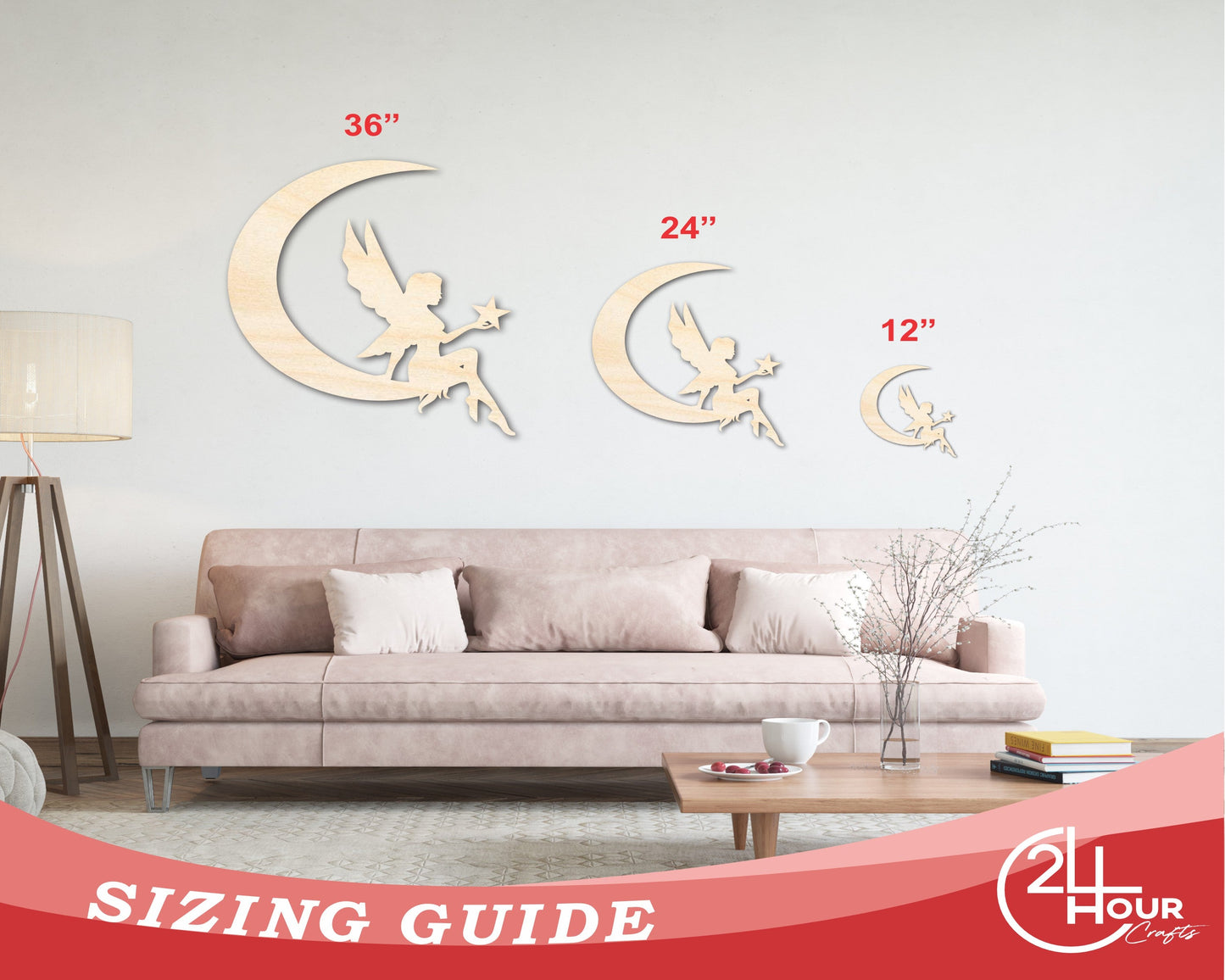 Unfinished Wood Moon Fairy Silhouette - Craft - up to 46" DIY