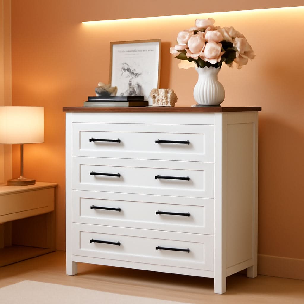 Tall White ChestOfDrawers With Five Drawers WalnutBrown