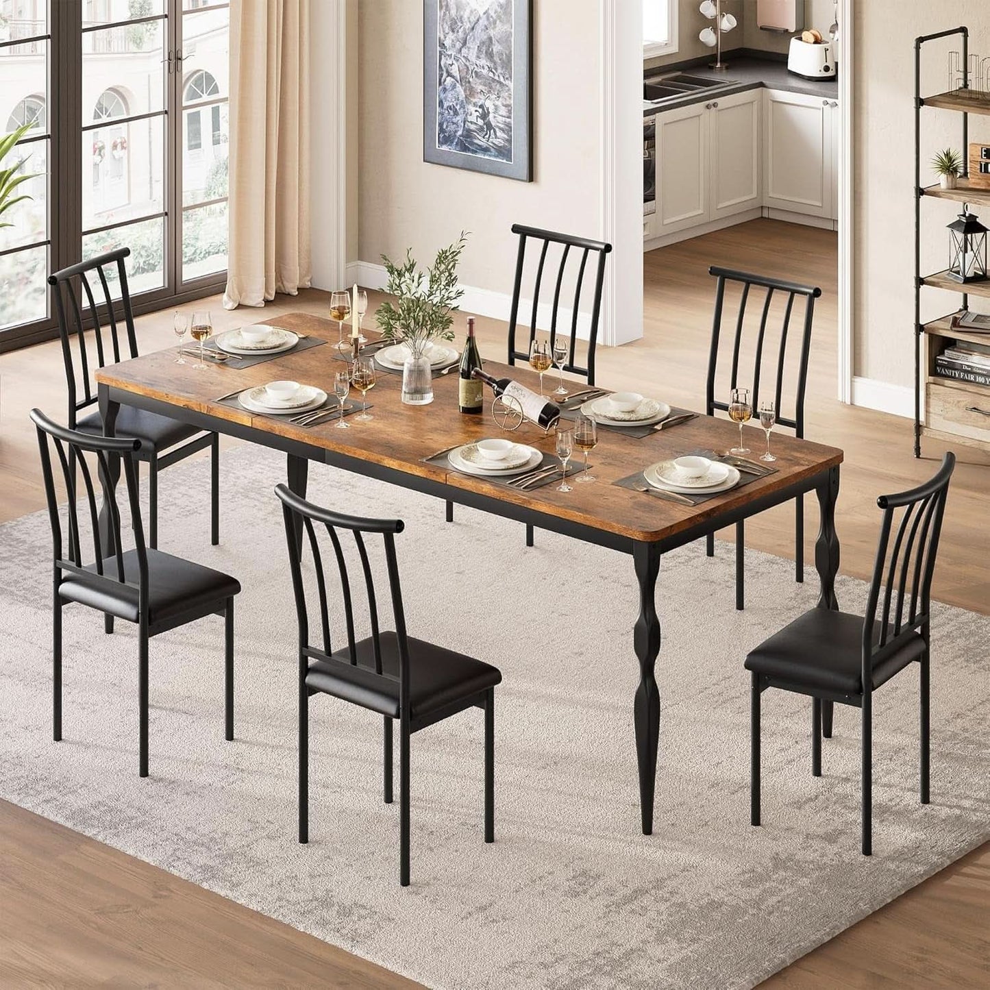 71 Inch Brown Farmhouse Rectangular Dining Table Durable