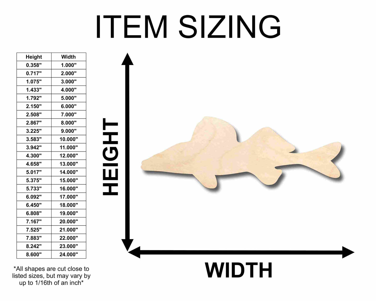Unfinished Wood Walleye Fish Silhouette - Craft- up to 46" DIY