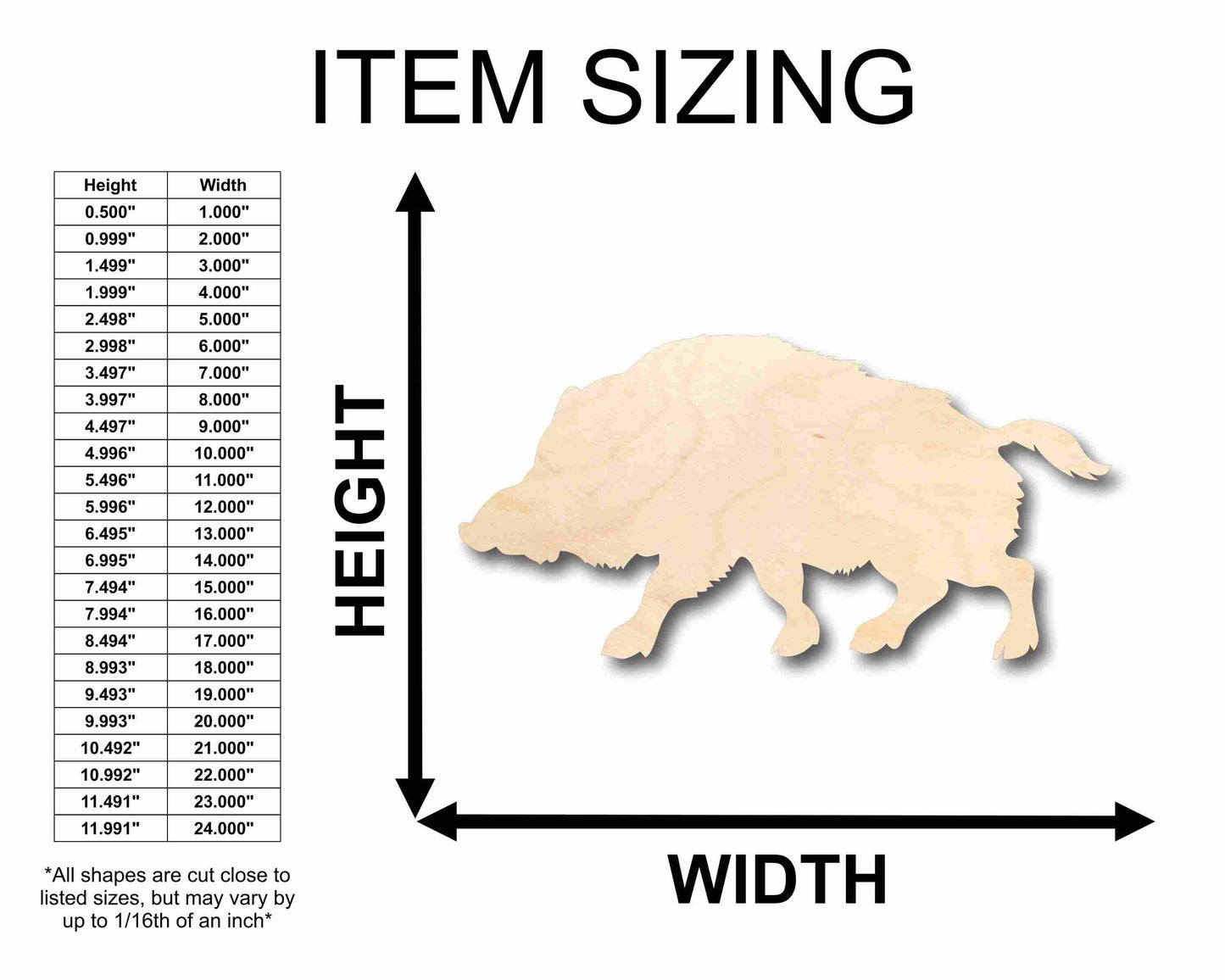 Unfinished Wood Warthog Wild Pig Silhouette - Craft- up to 46" DIY