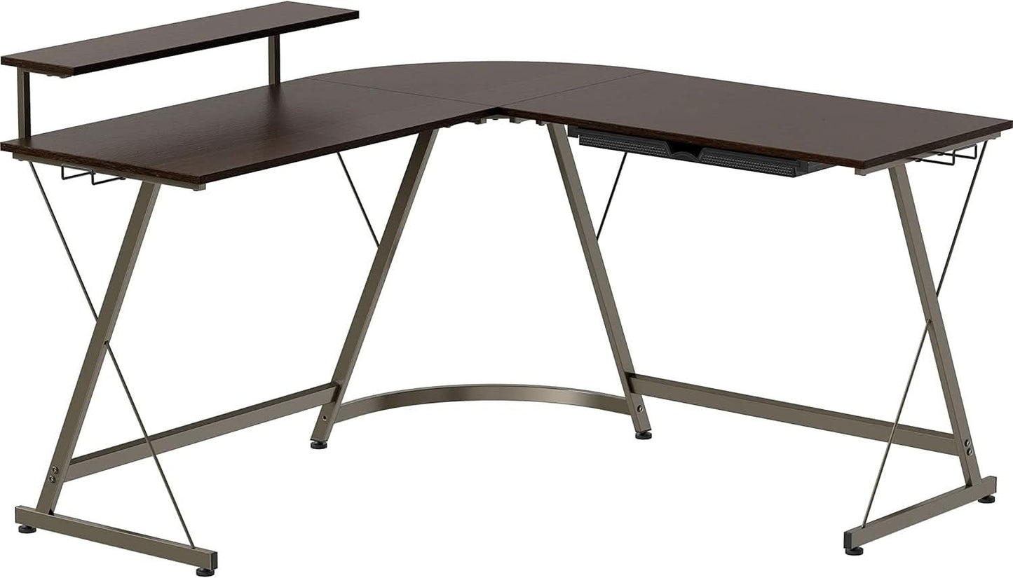Vista L Shaped Desk With Removable Monitor Stand Espresso