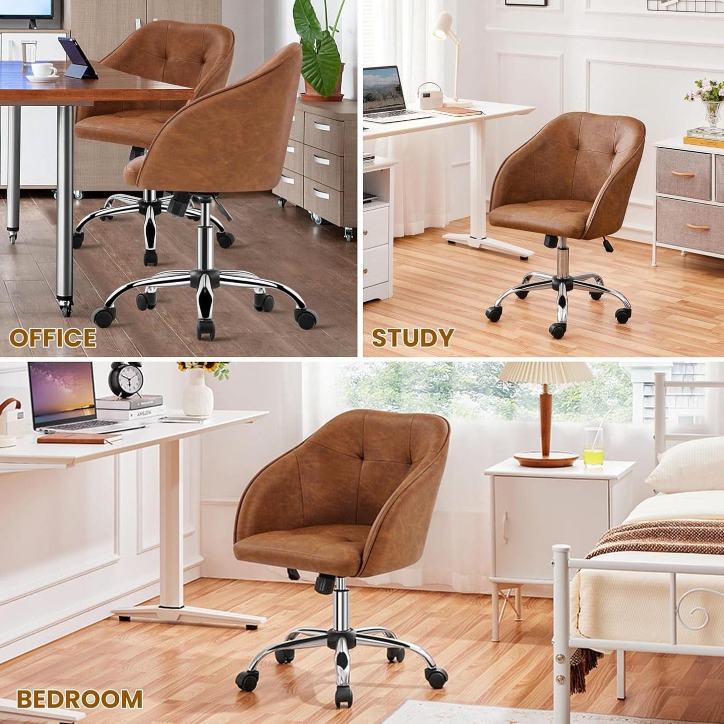 Brown Faux Leather Desk Chair With Adjustable Tilt