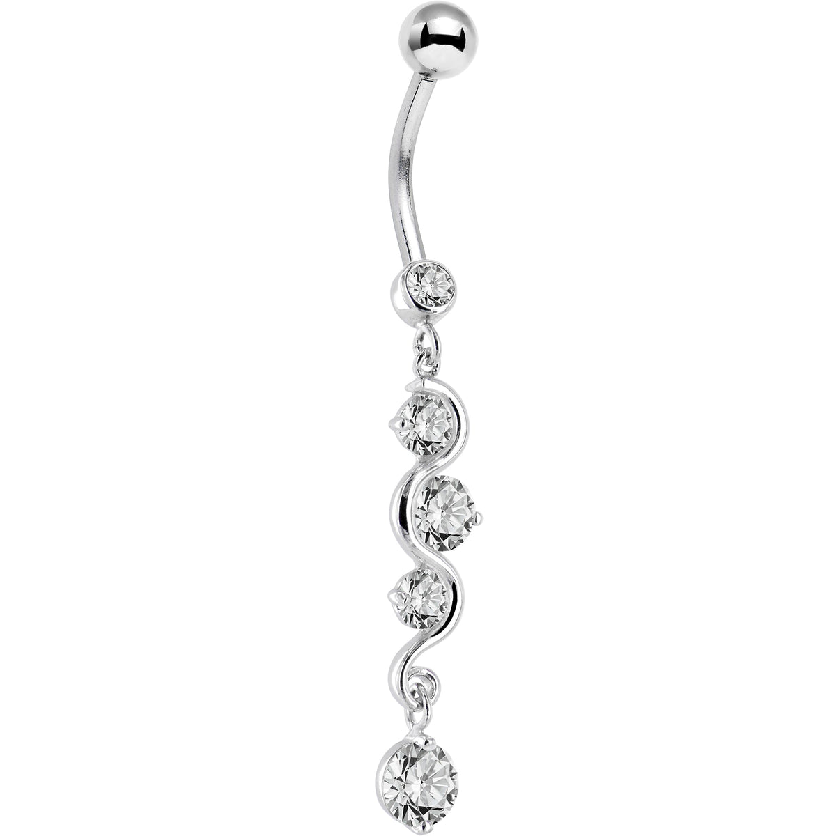 16G Solid 14K White Gold Scroll Delight Cubic Zirconia Belly Ring