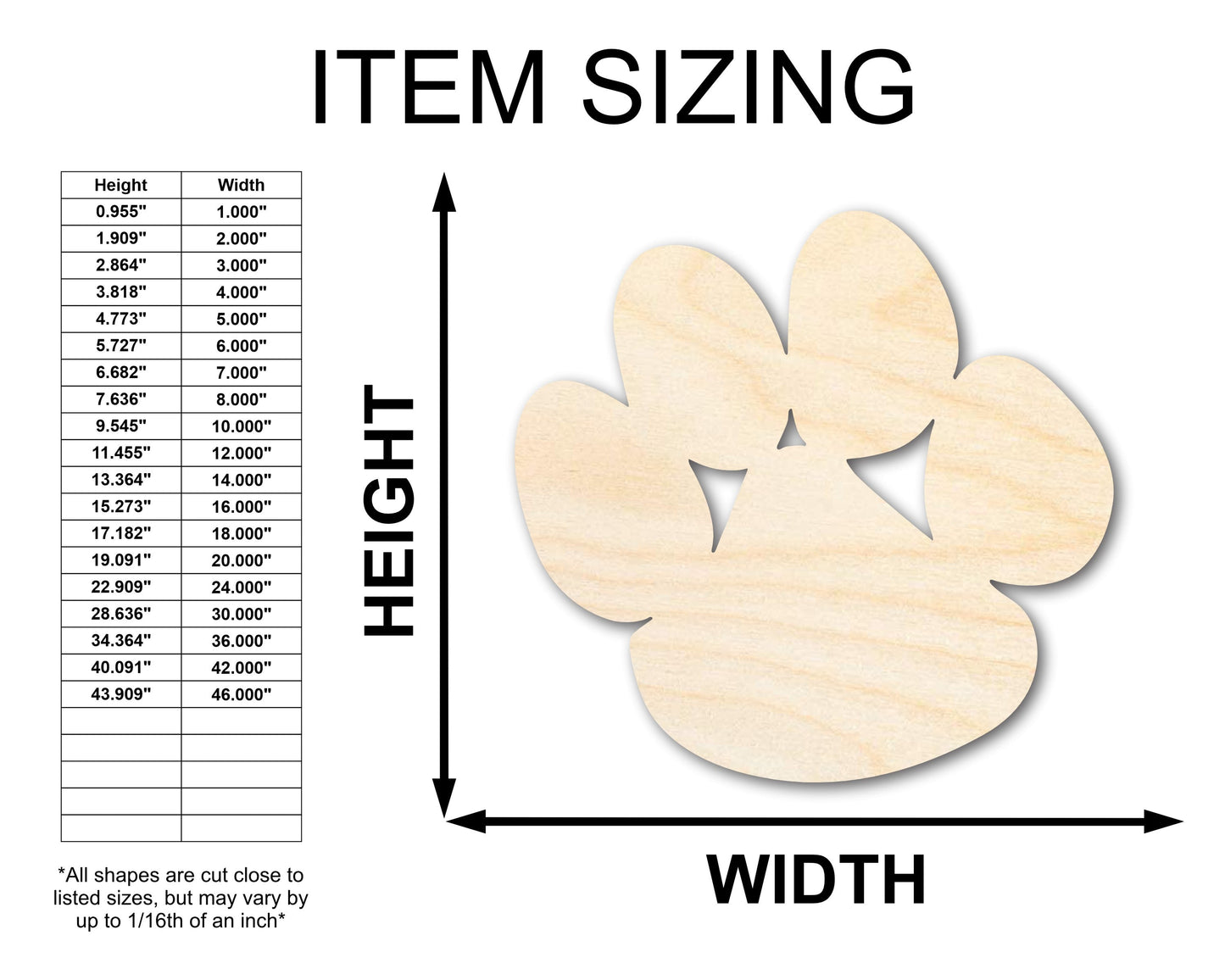 Unfinished Wood Bear Paw Shape - Craft - up to 46"