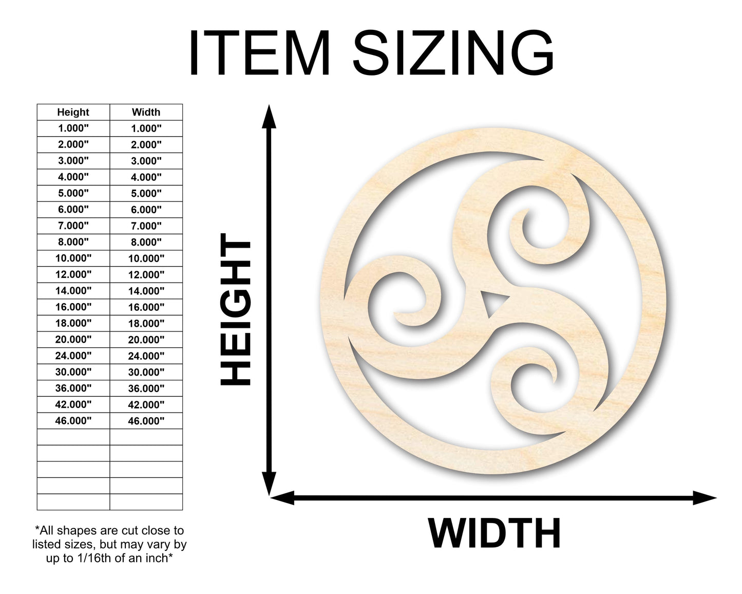 Unfinished Wood Triskele Shape - Celtic Symbol Craft - up to 46"