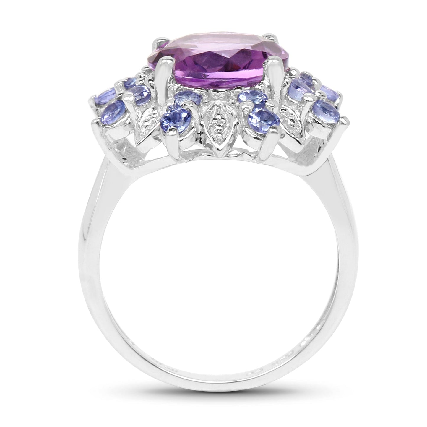 4.06 Carat Genuine Amethyst & Tanzanite .925 Sterling Silver Ring