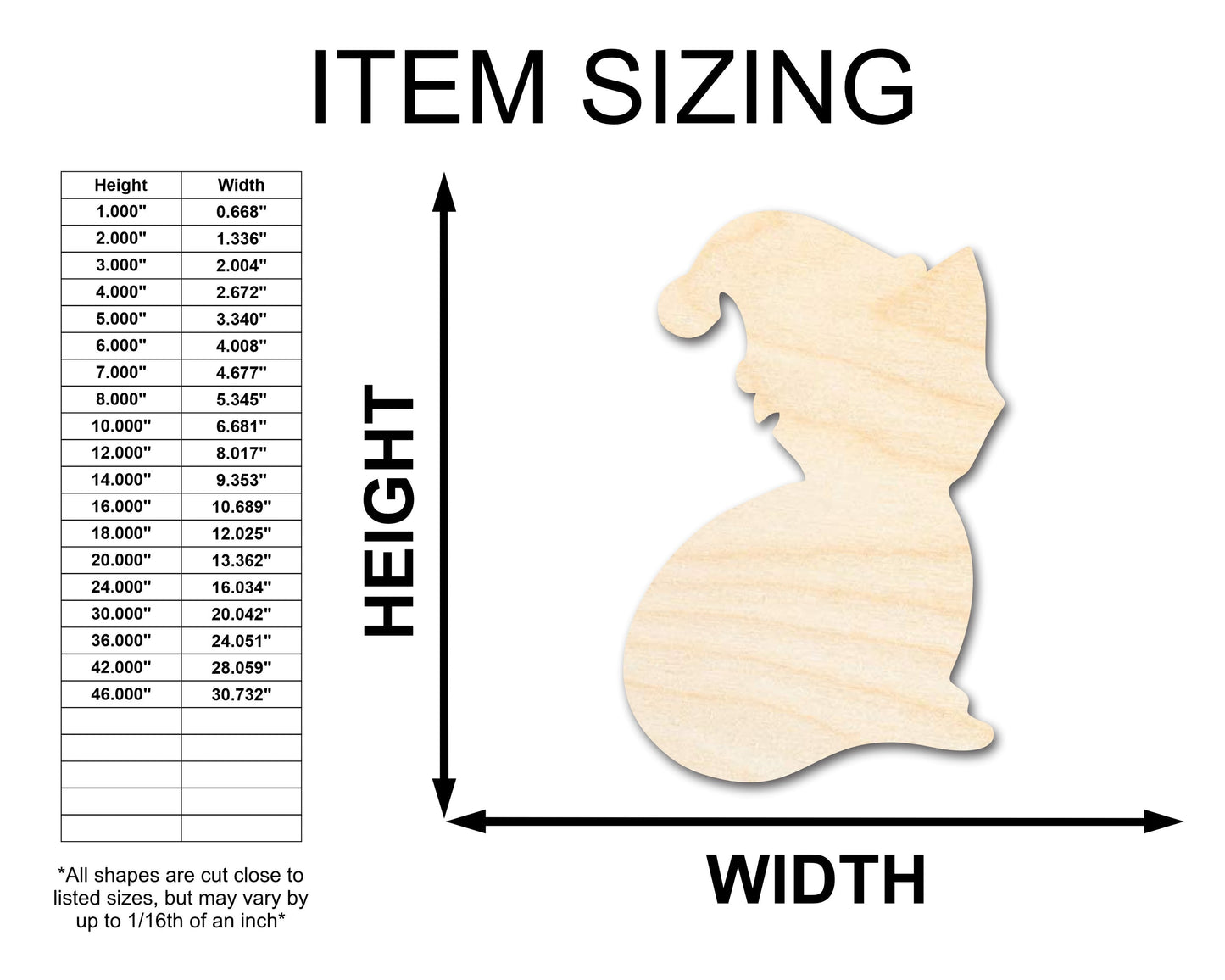 Unfinished Wood Santa Hat Cat Shape | DIY Christmas Craft Cutout | up to 46" DIY