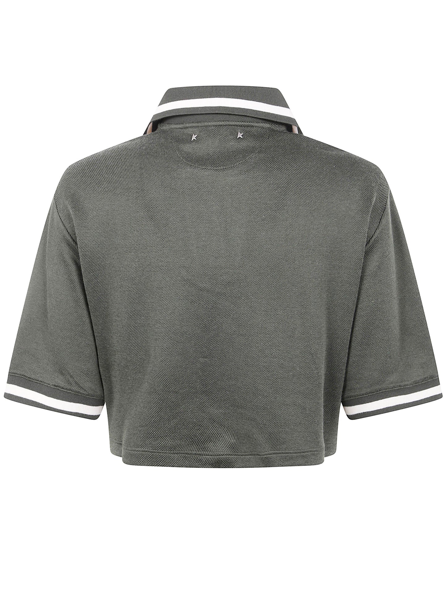 Golden Goose Women "Journey W`S" Medium Crop Polo Fluid Jersey Knitted Rib Micro Piquet Tonal Embroidery