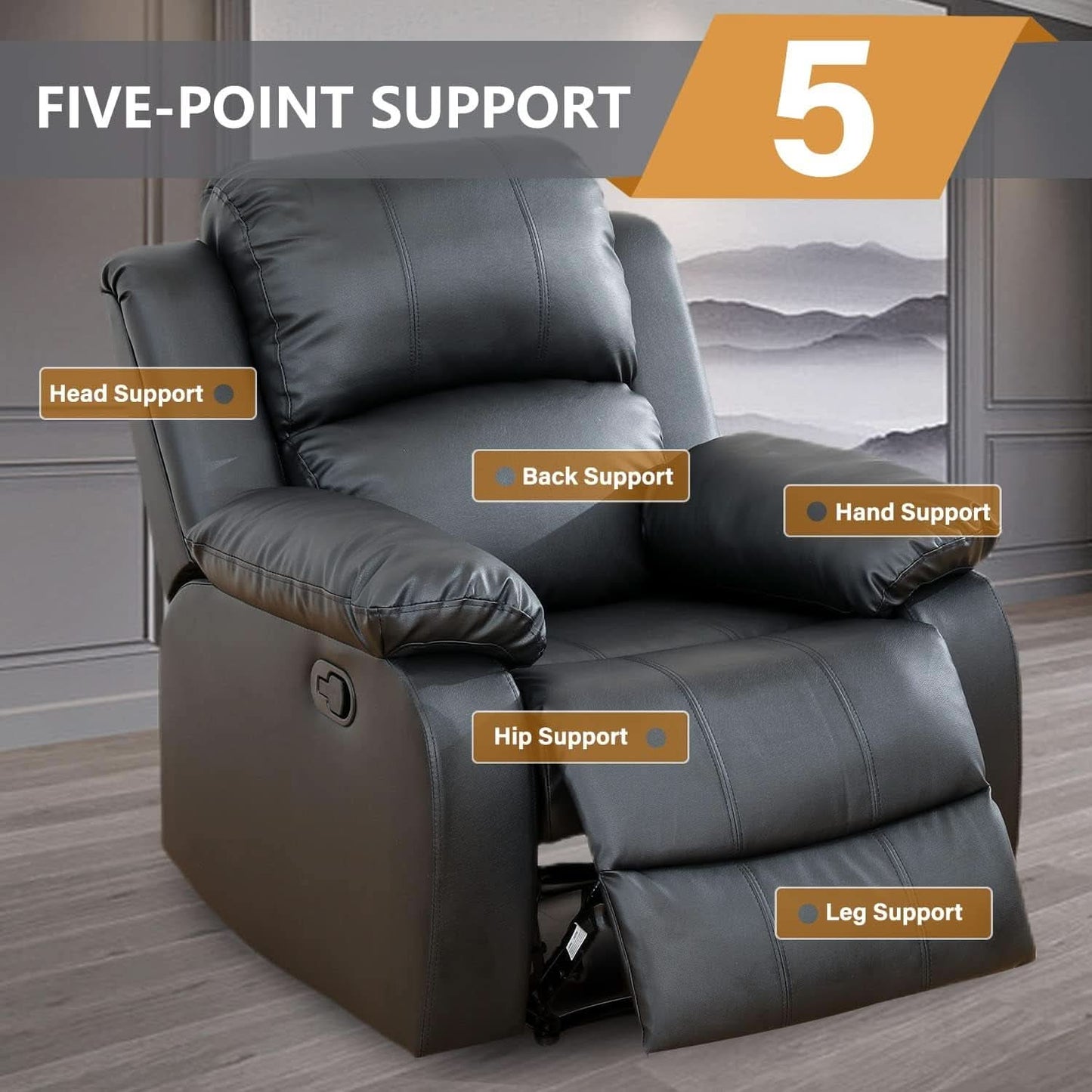 Manual Recliner Sofa Set Black With Cup Holder Storage Console