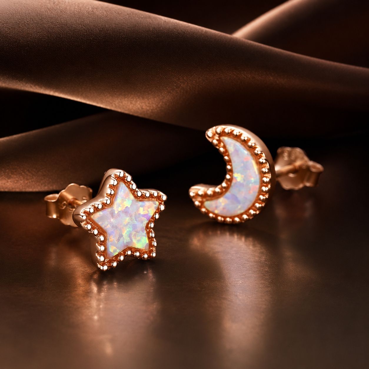 925 Sterling Silver Rose Gold Translucent Opal Earrings for Women