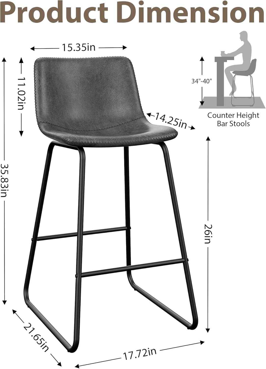 Gray Faux Leather Bar Stools Set Of 3 26 Inch Counter