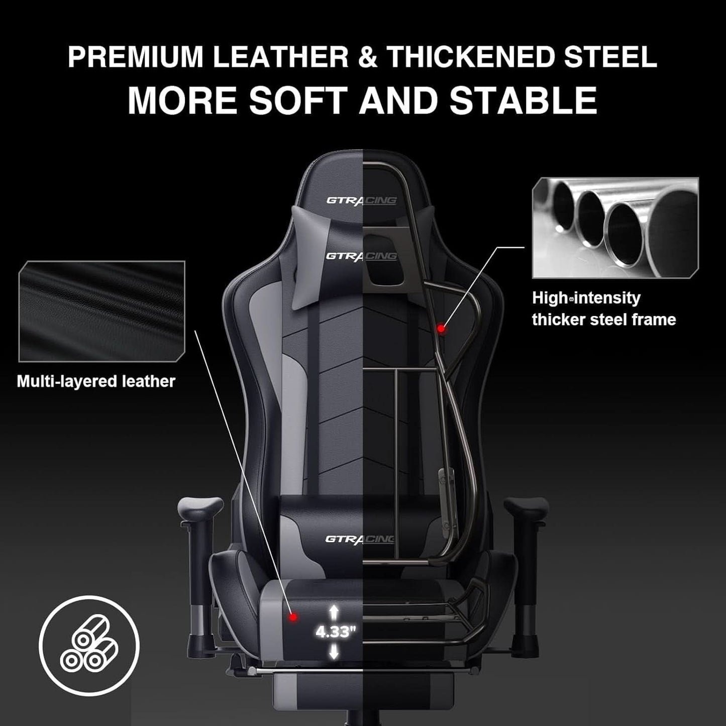 Gray Bluetooth Gaming Chair With Footrest For Home Office