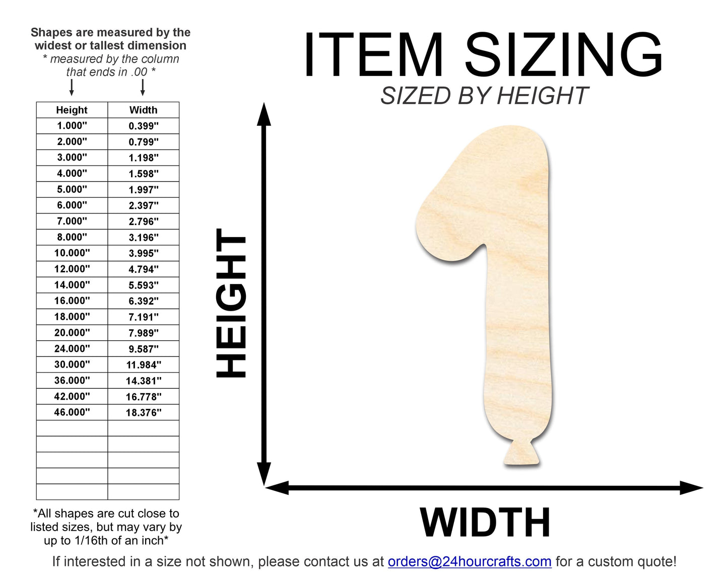 Unfinished Wood Balloon Number 1 Shape | DIY Craft Cutout | up to 46" DIY