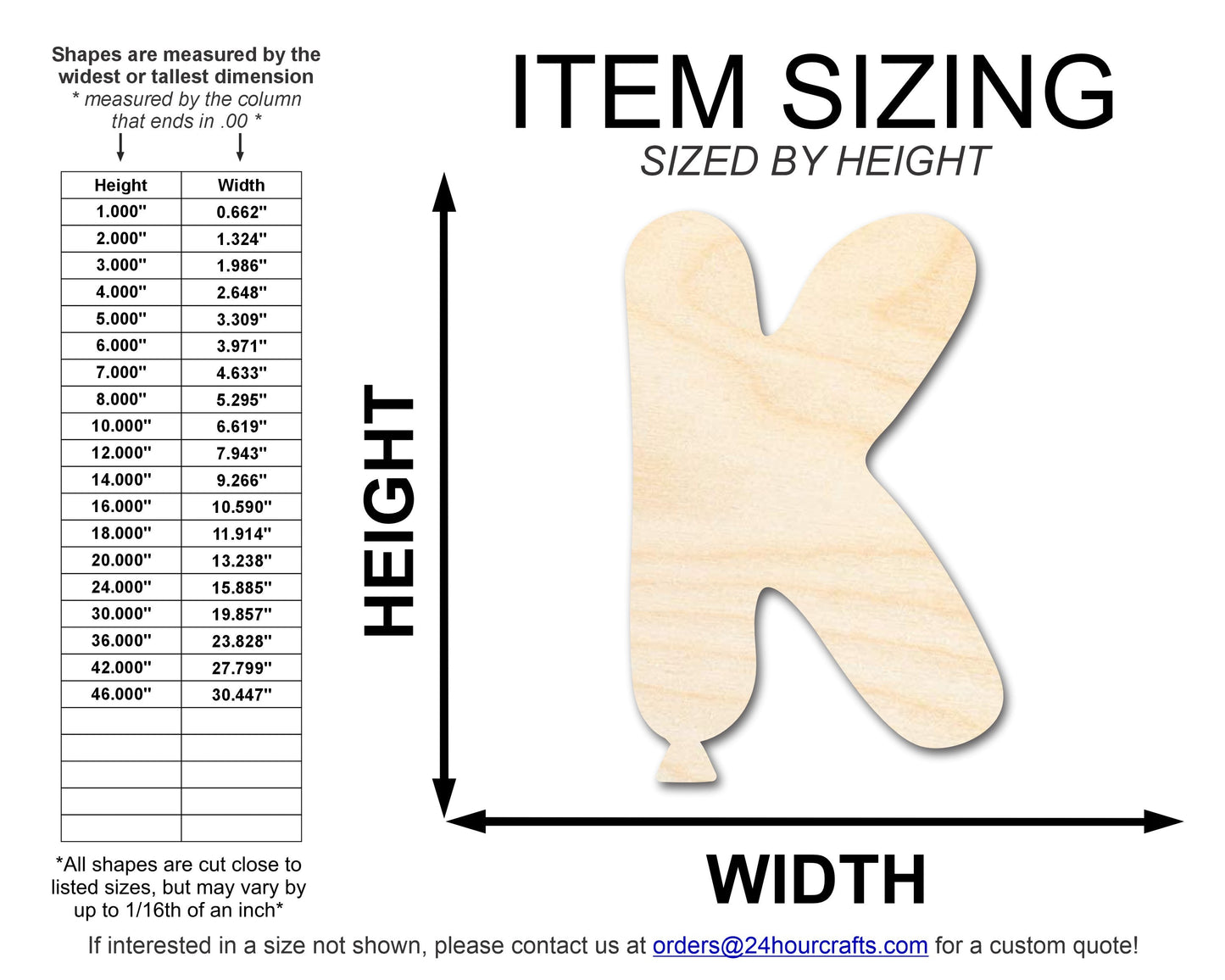 Unfinished Wood Balloon Letter K Shape | DIY Craft Cutout | up to 46" DIY