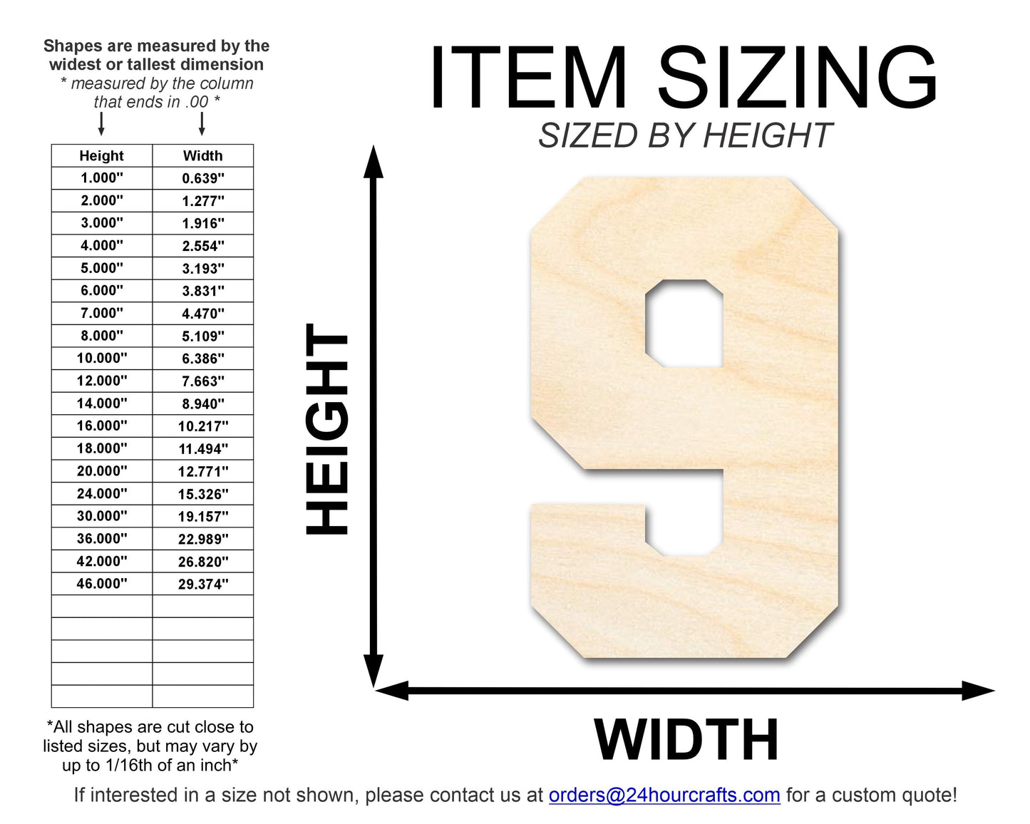 Unfinished Wood Varisty Number Nine Shape | DIY Craft Cutout | up to 46" DIY