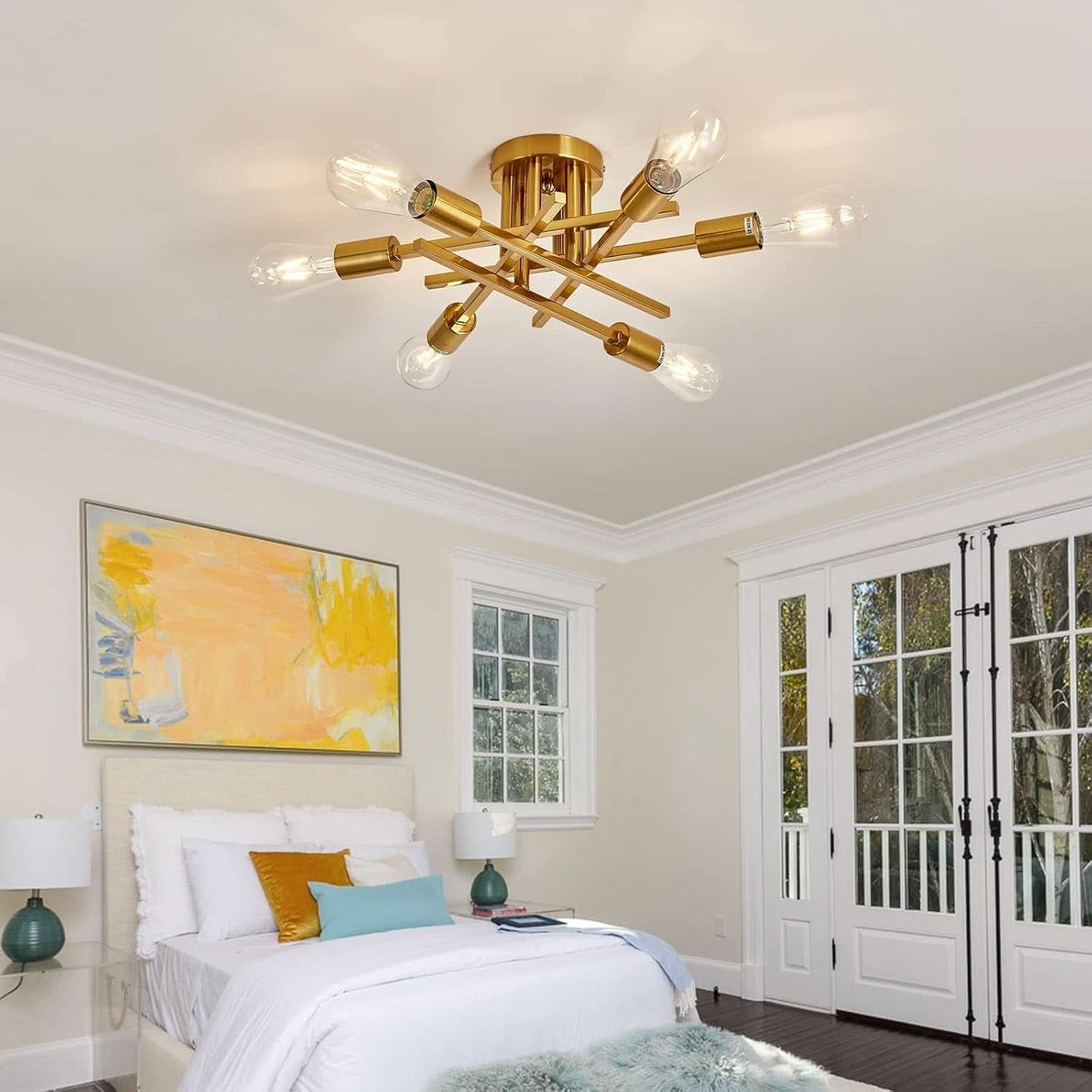 Gold Sputnik Chandelier Semi Flush Mount Ceiling Light