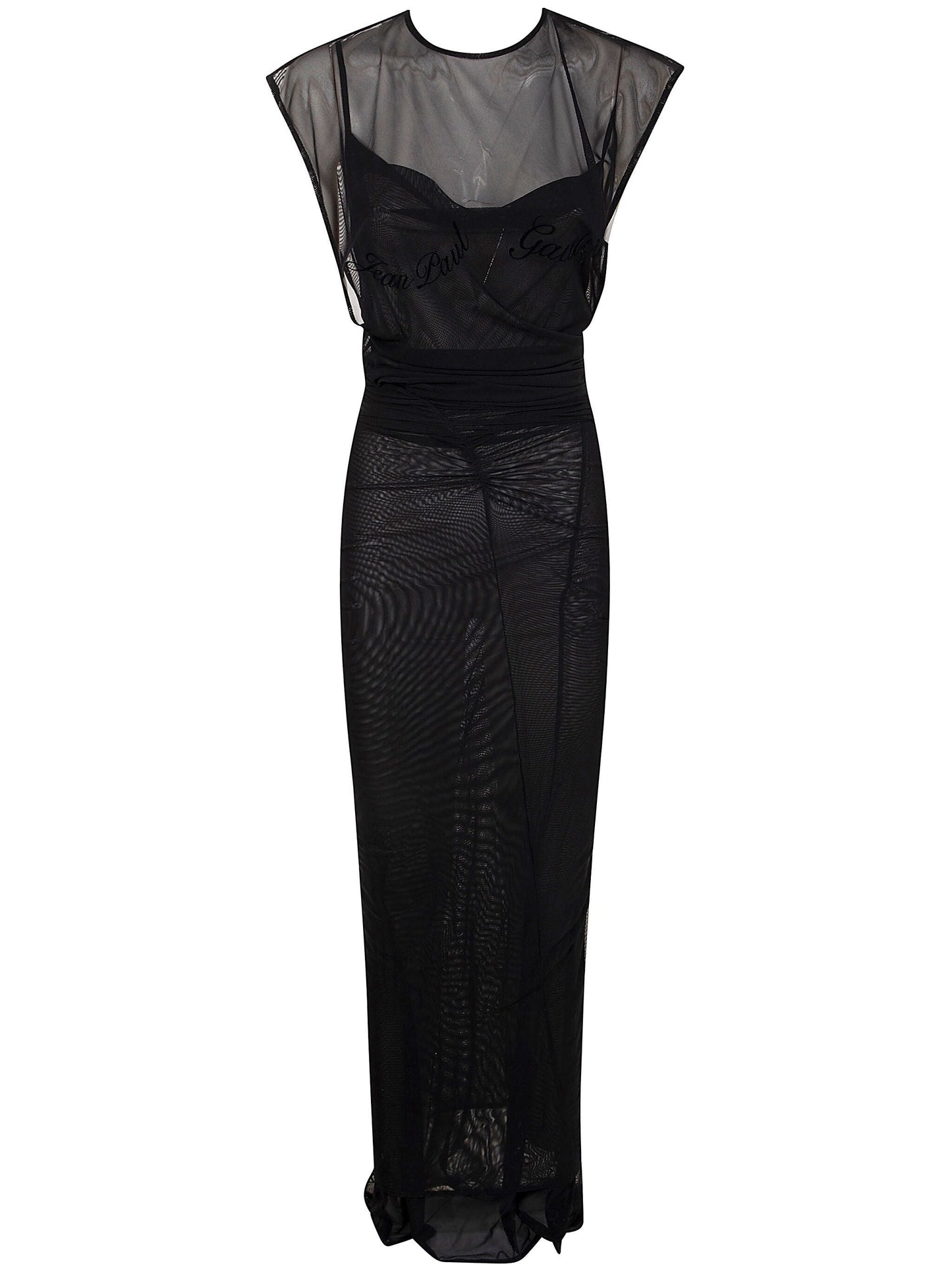 Jean Paul Gaultier Women Mesh Open Back Sleeveless Dress Velvet Flock "Jean Paul Gaultier"