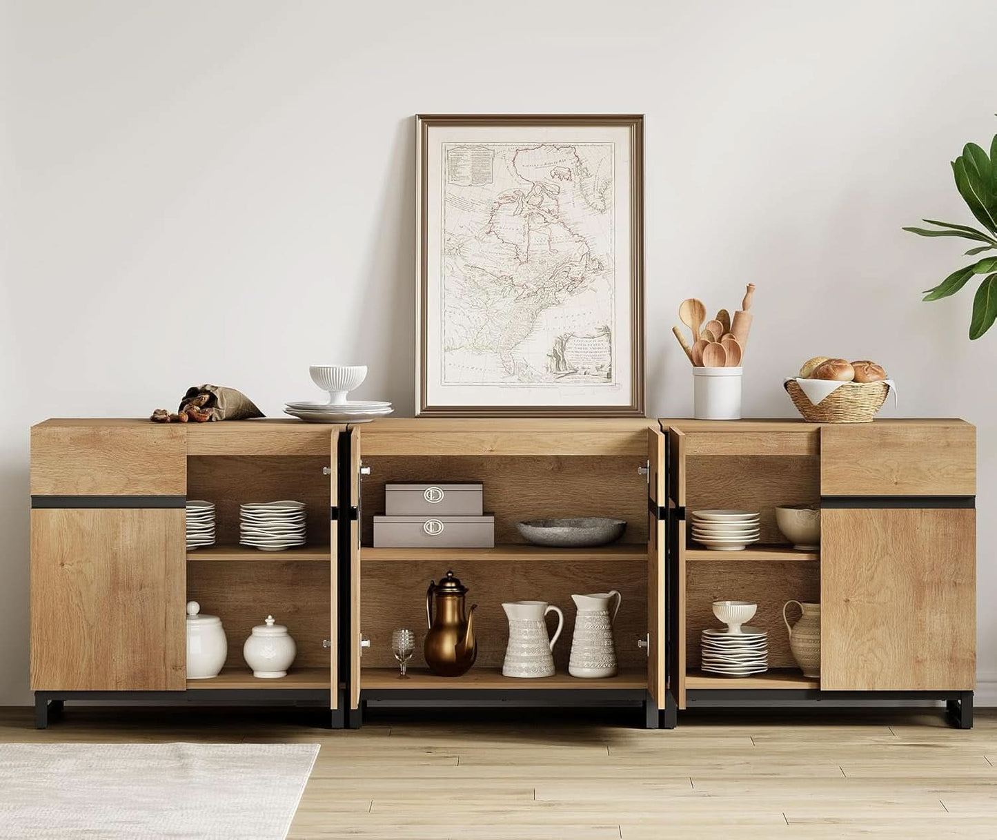 Oak 3 In 1 Modern Sideboard With Adjustable Shelf Unit
