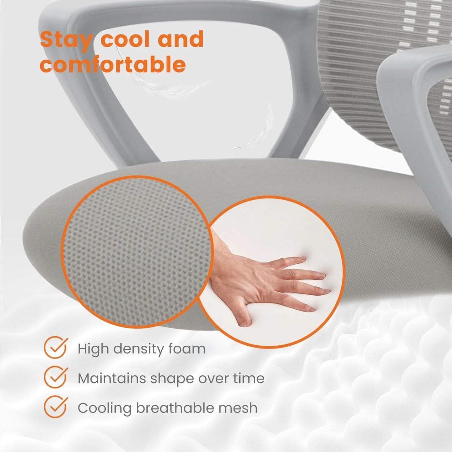 Ergonomic Mesh Office Chair With Lumbar Support And Rolling Wheels Grey