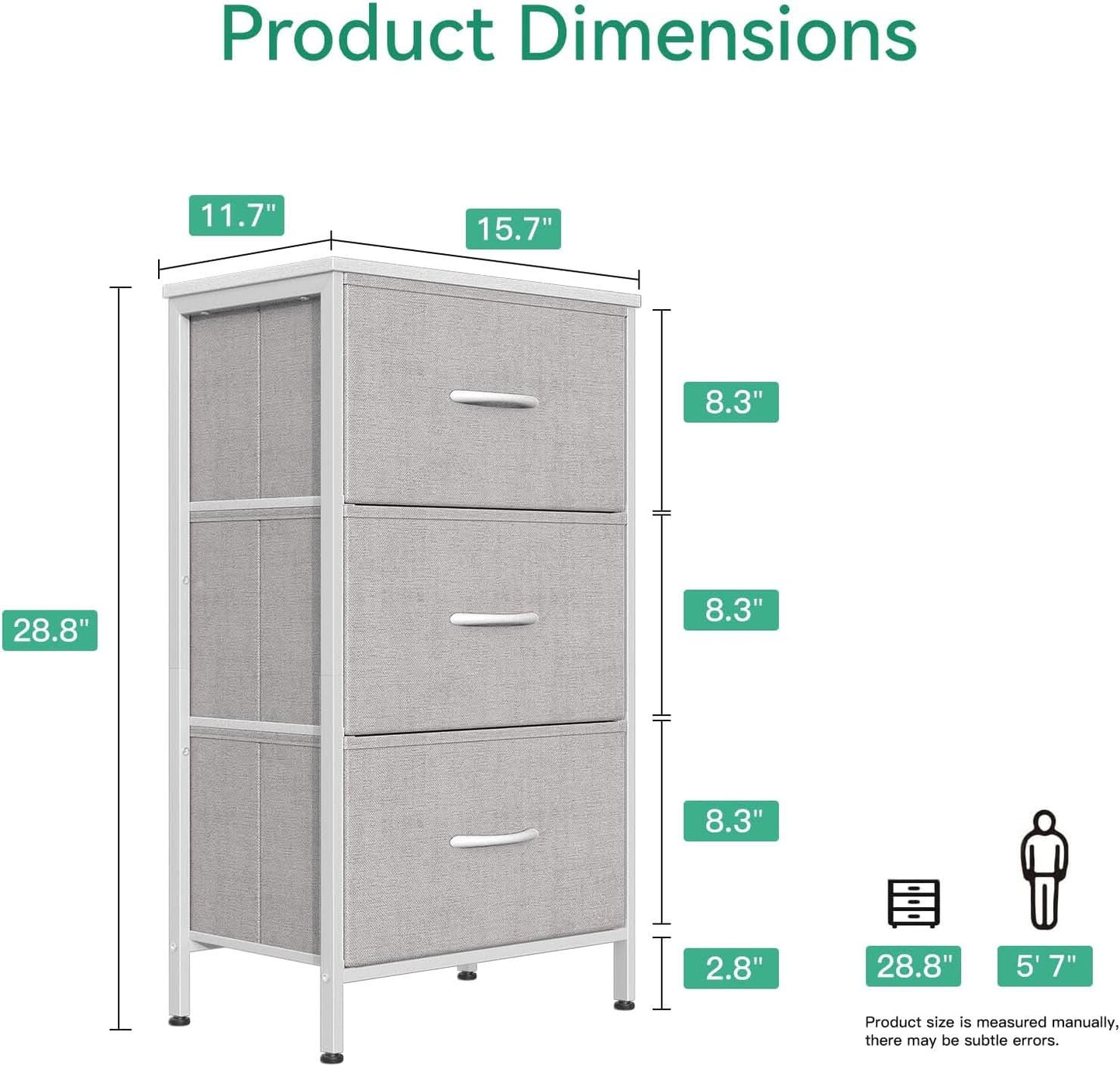 Light Grey Dresser With 3 Drawers For Bedroom Nightstand