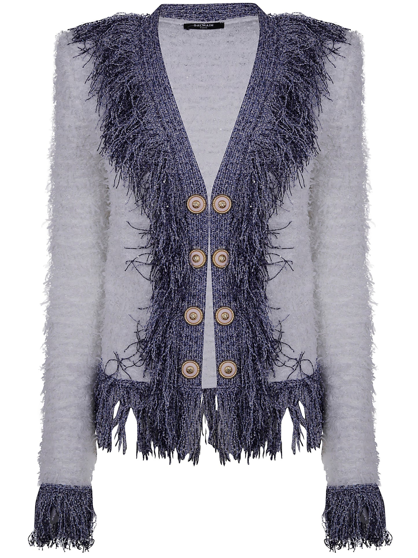 Balmain Women Collarless Glittered Fringed Tweed Jkt