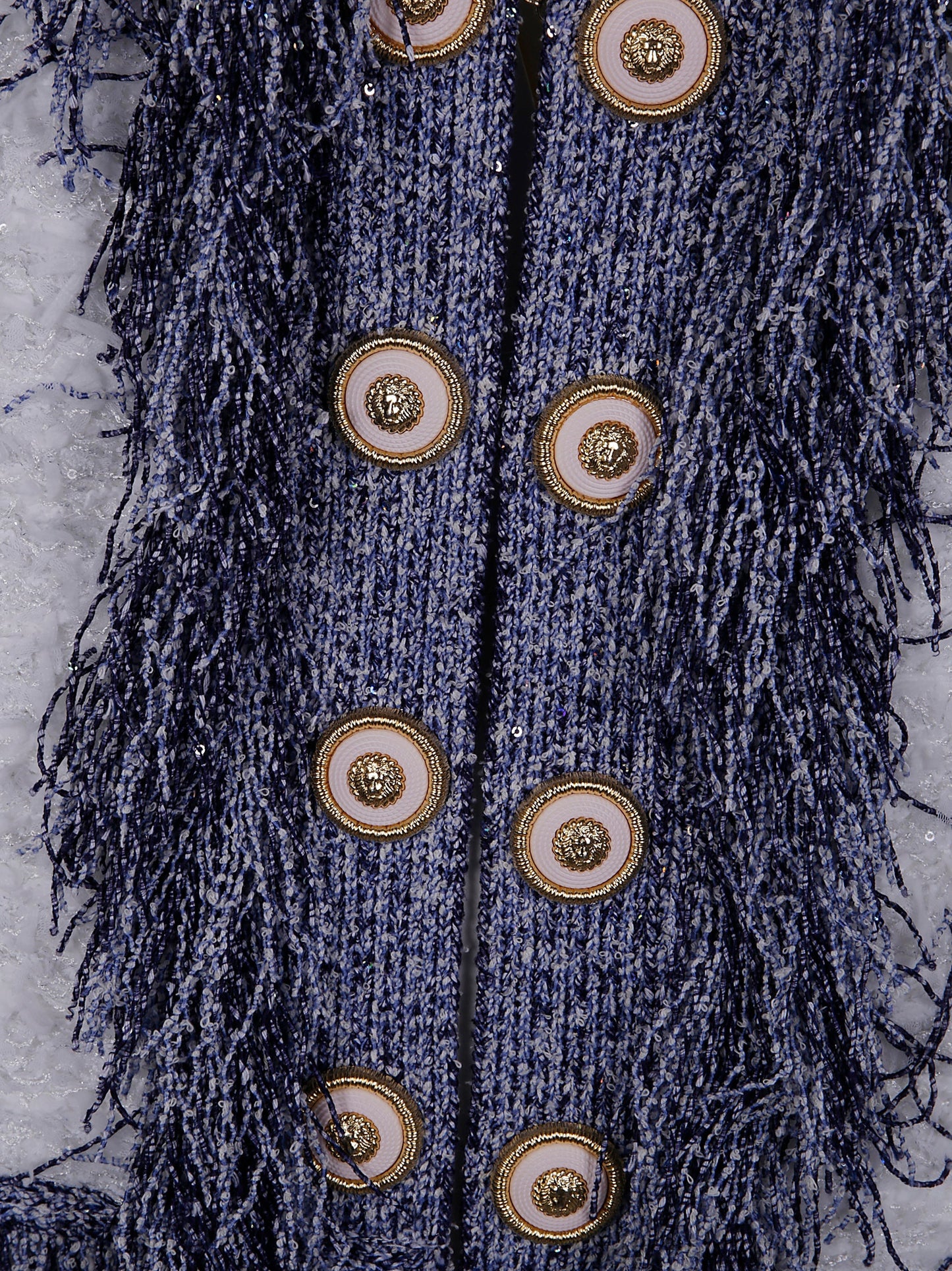 Balmain Women Collarless Glittered Fringed Tweed Jkt