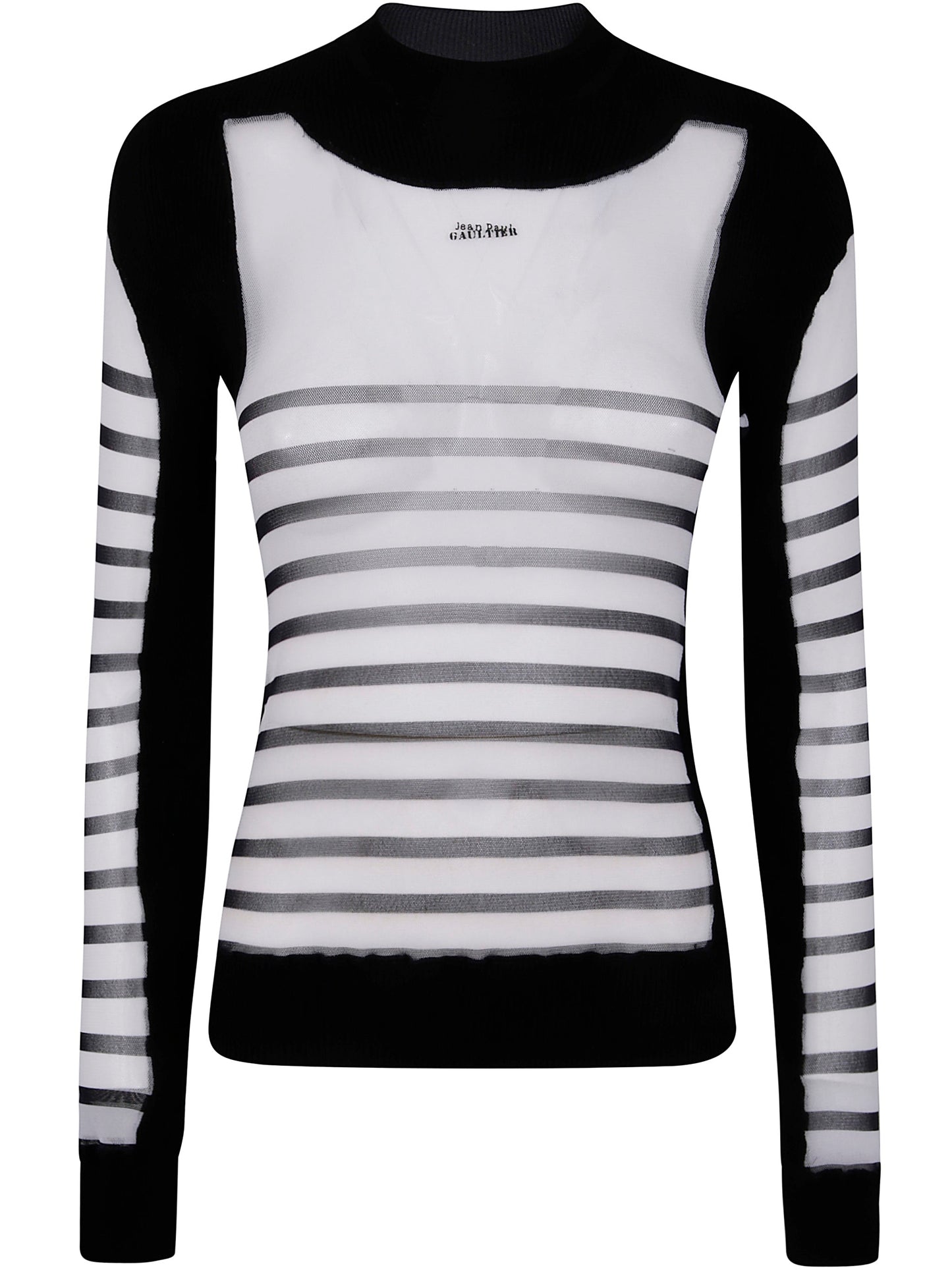 Jean Paul Gaultier Women Mix Mesh And Knit Long Sleeves Pullover Printed "Mariniere"