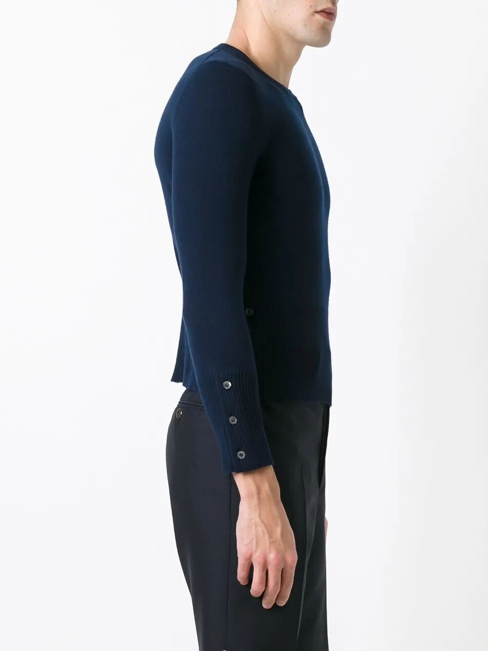 Thom Browne Men Classic Crewneck Short Pullover With White 4 Bar Stripe In Cashmere