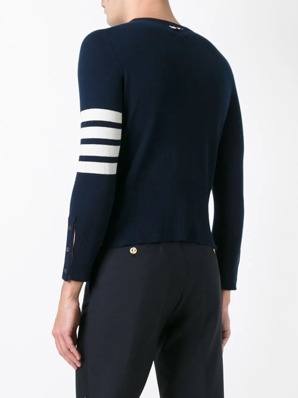 Thom Browne Men Classic Crewneck Short Pullover With White 4 Bar Stripe In Cashmere