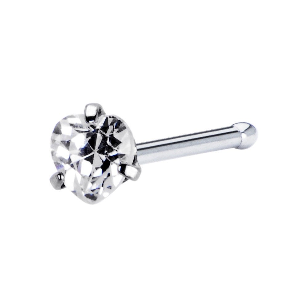 20G Clear Heart Cubic Zirconia Nose Bone