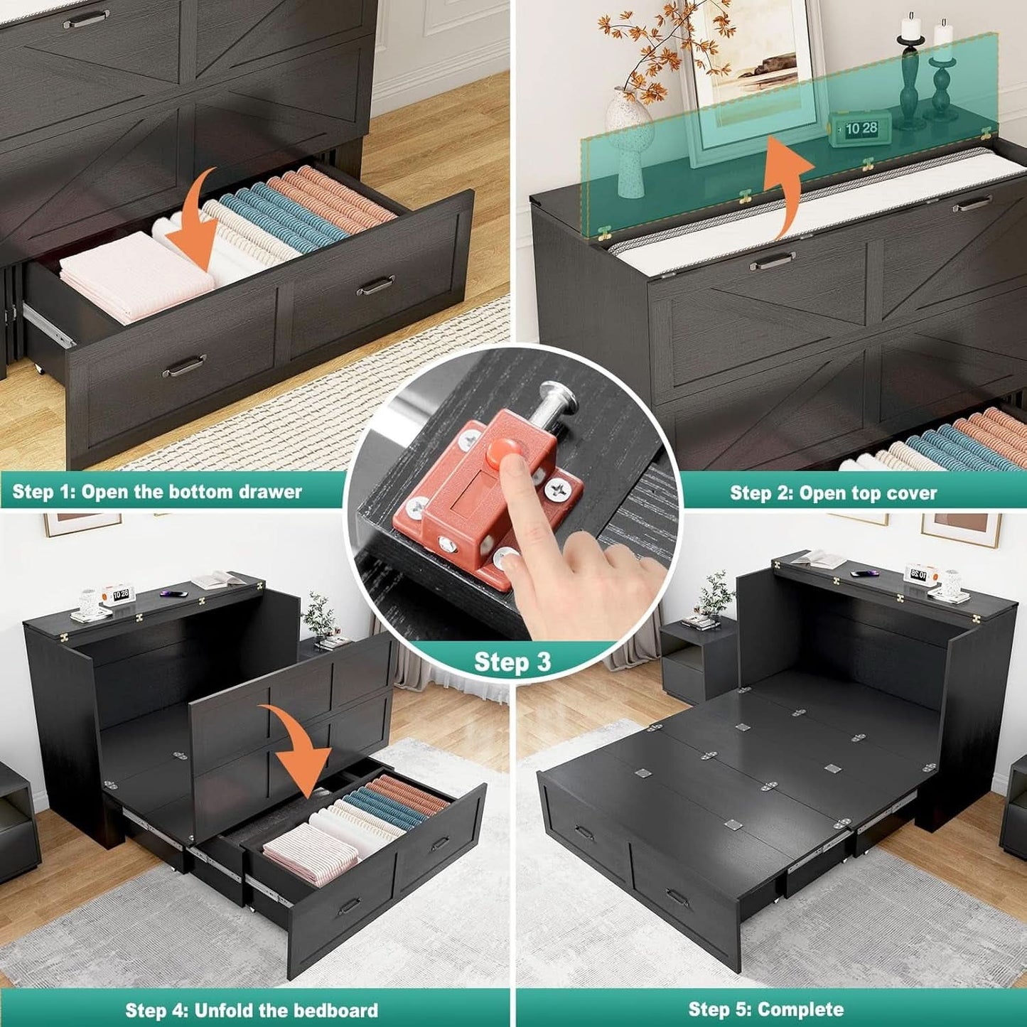 Full Size Murphy Chest Bed With Charging Station Durable Build