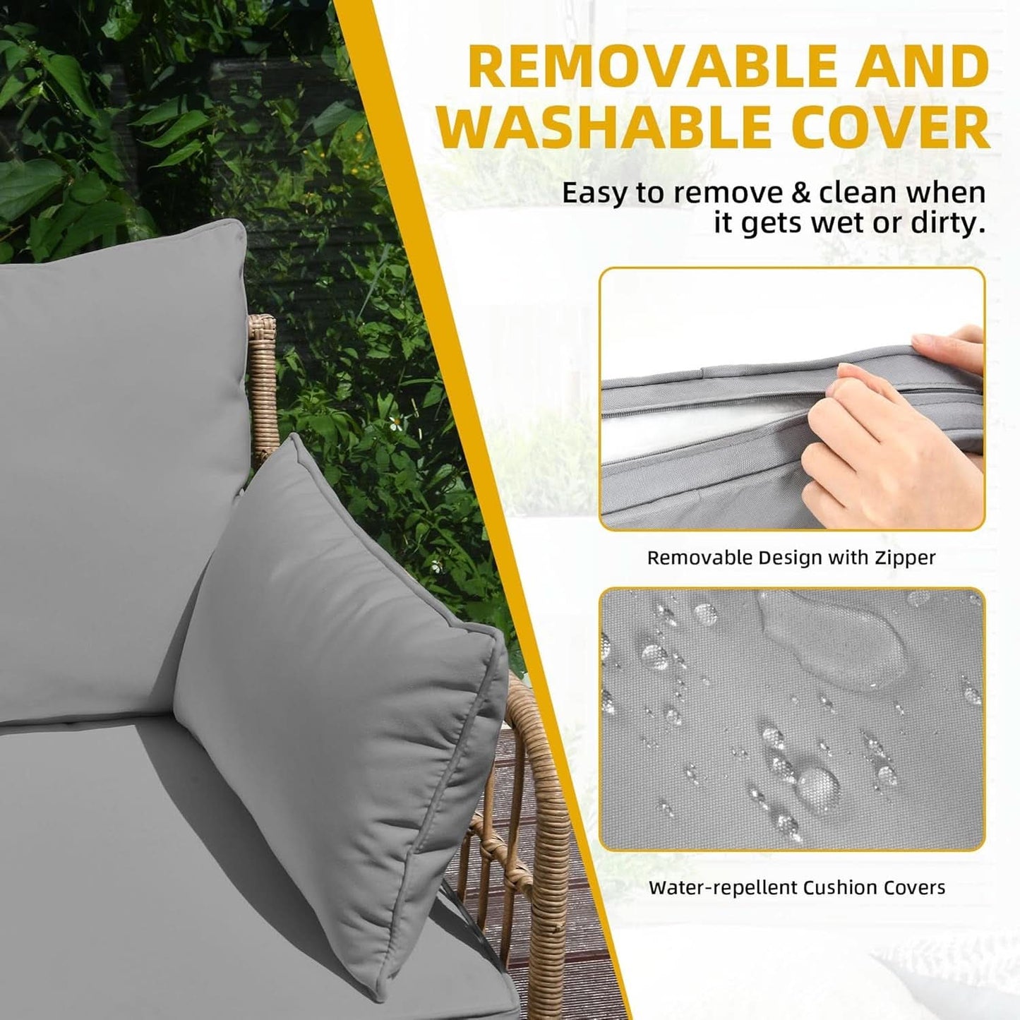 Patio Furniture Set 4 Piece Wicker Outdoor Grey Sectional
