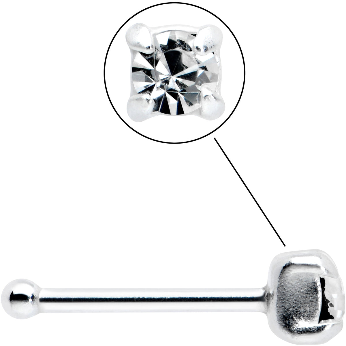 Sterling Silver 2mm Clear Nose Bone Created with Crystals